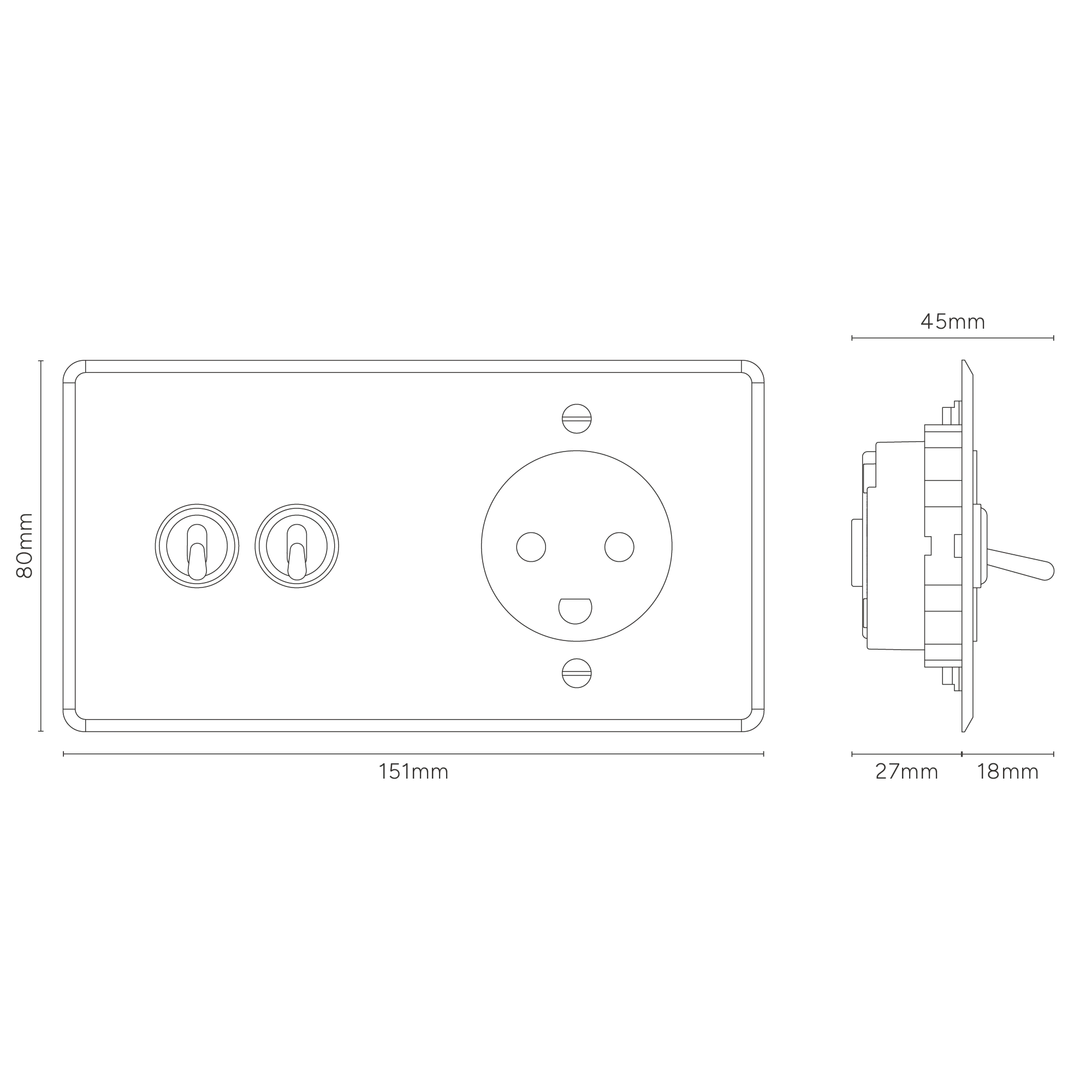 Kew Double 2x Toggle & Danish Type K Socket - Clear Antique Brass | Black - Image 4