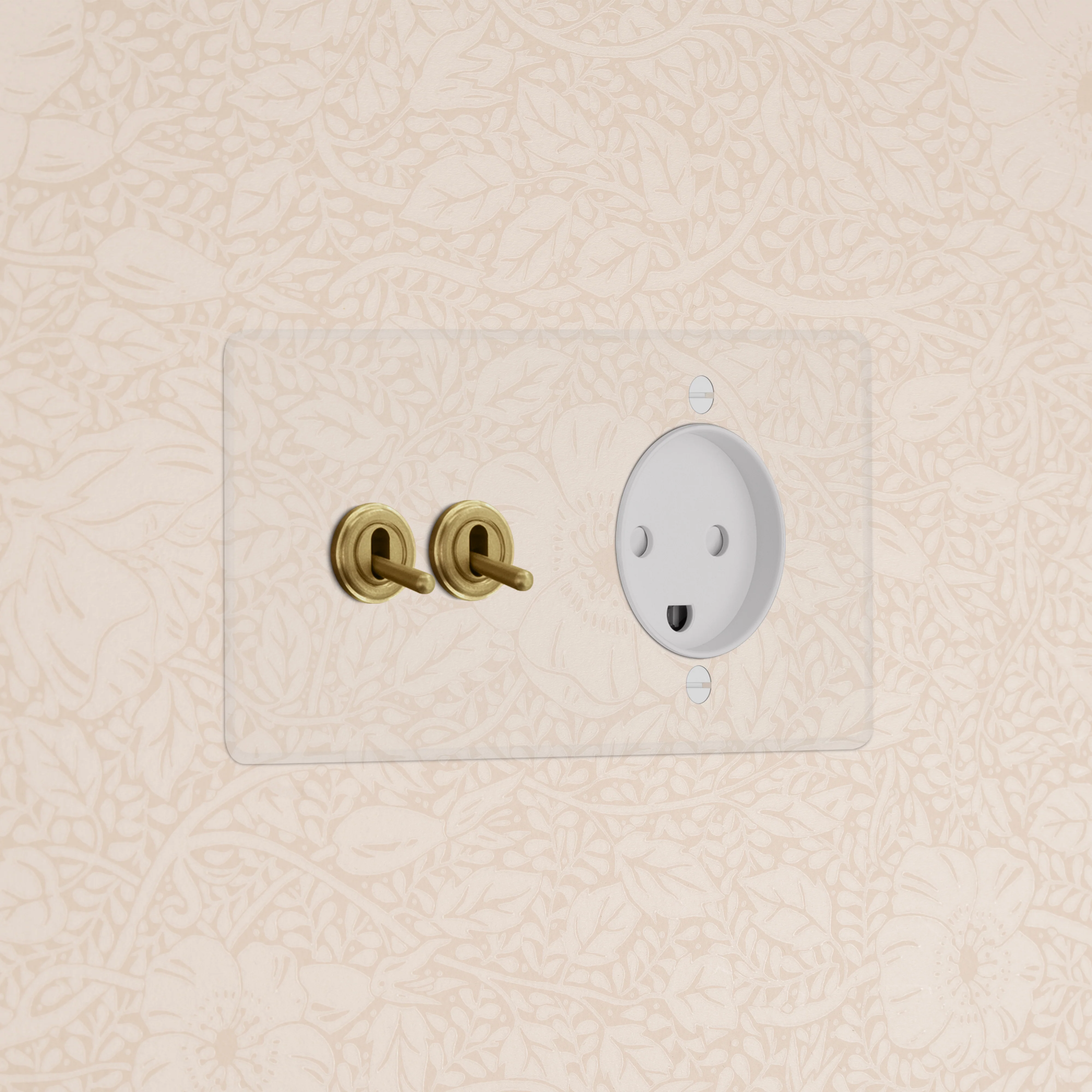 Kew Double 2x Toggle & Danish Type K Socket - Clear Antique Brass | White