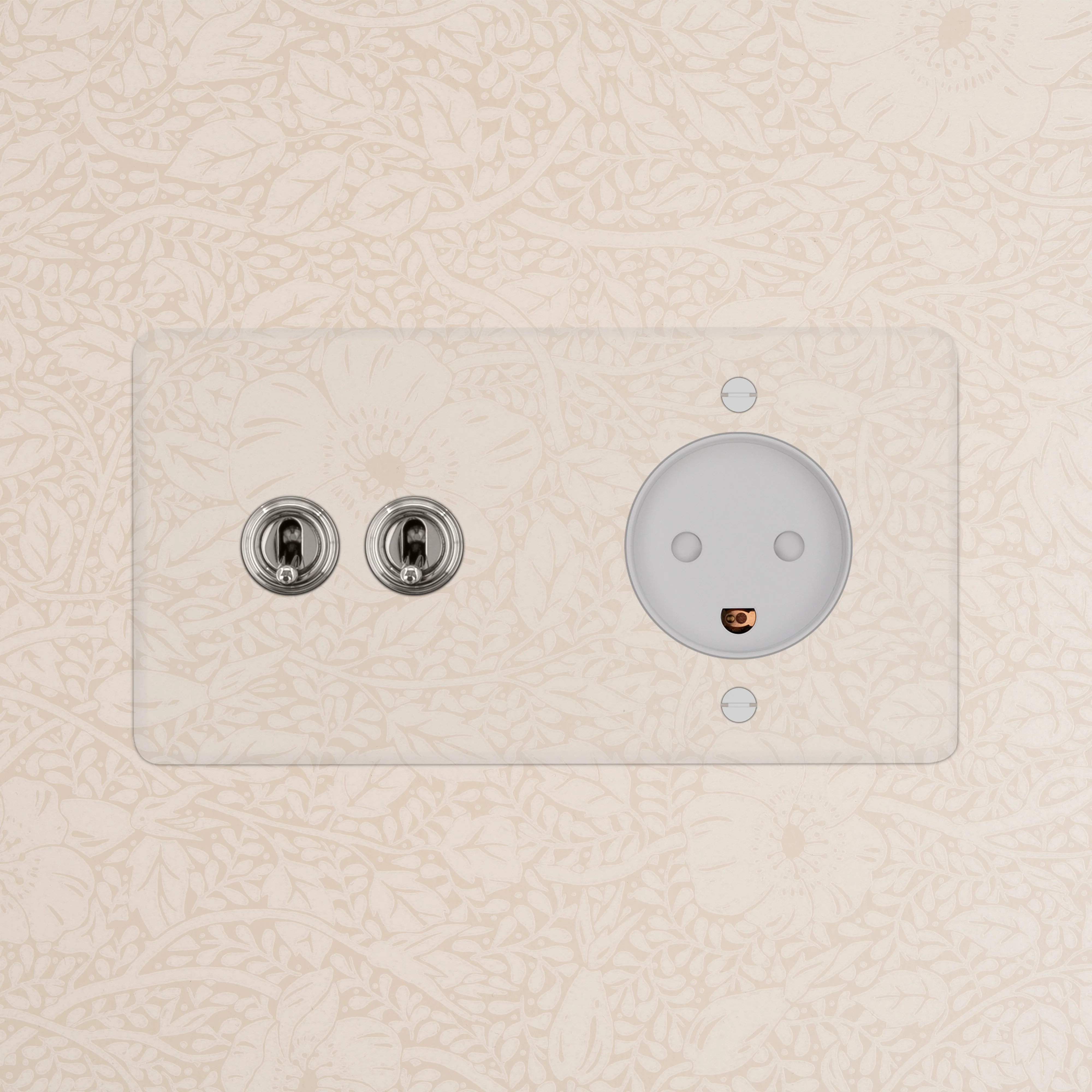 Kew Double 2x Toggle & Danish Type K Socket - Clear Polished Nickel | White - Image 2