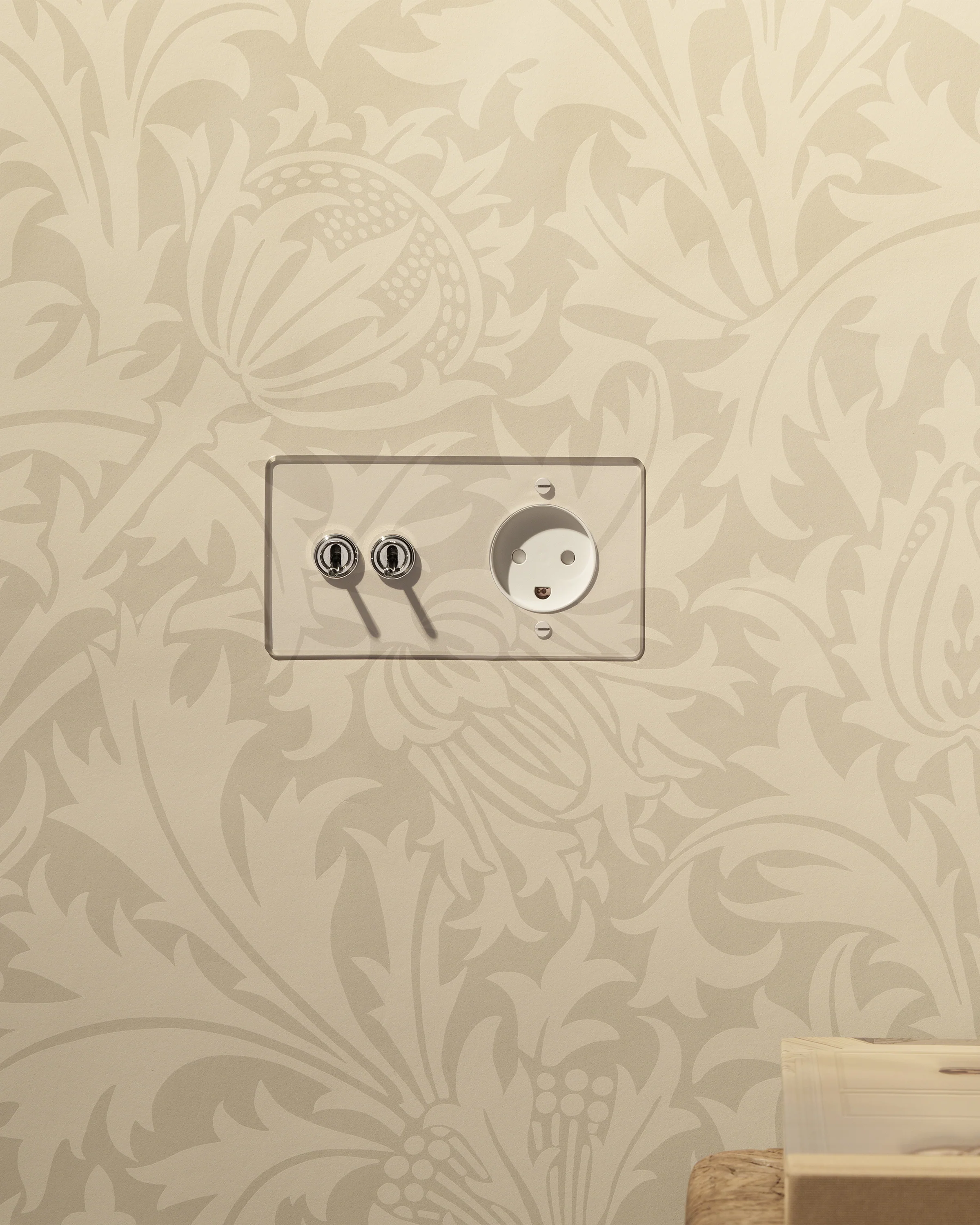Kew Double 2x Toggle & Danish Type K Socket - Clear Polished Nickel | White - Image 3