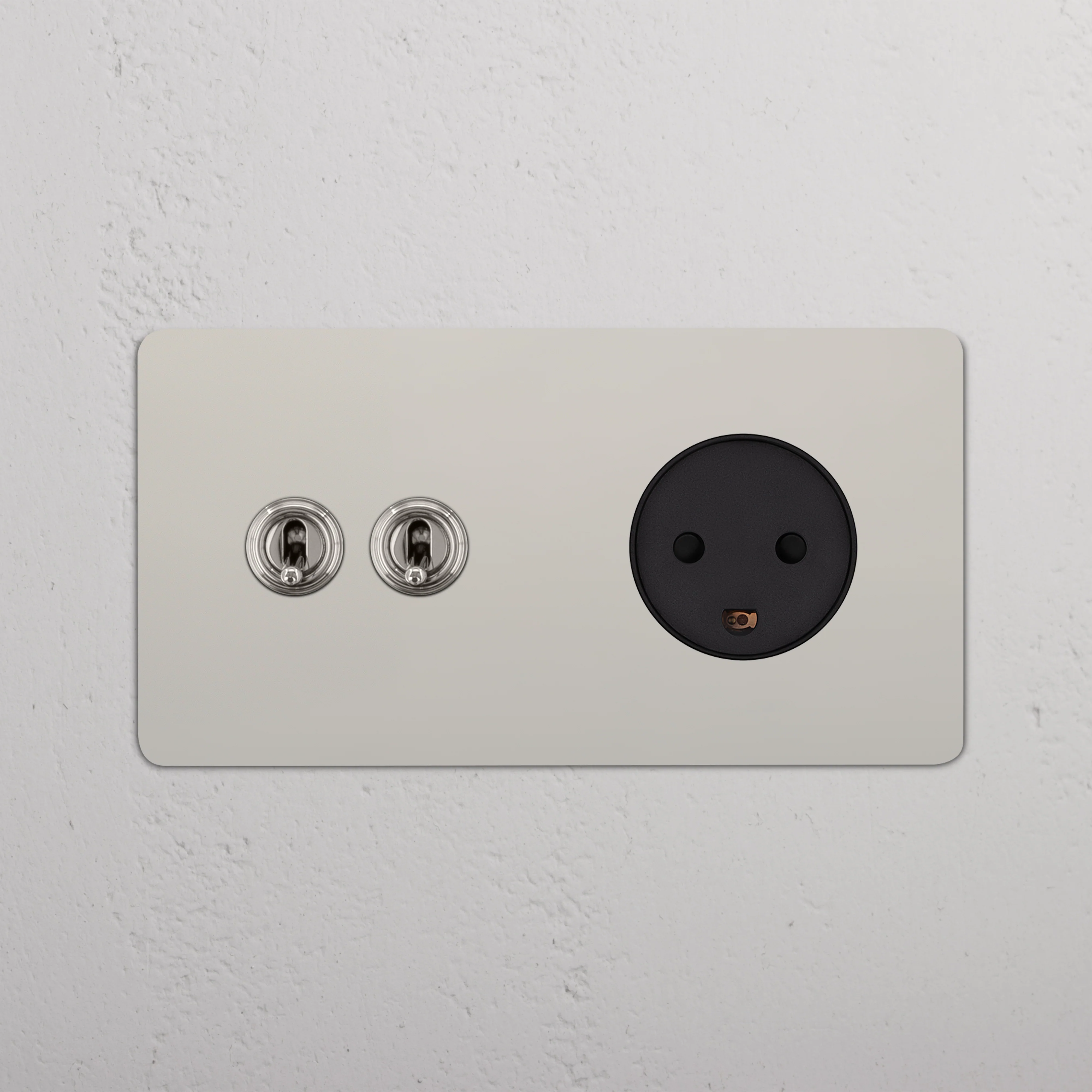Kew Double 2x Toggle & Danish Type K Socket - Polished Nickel | Black - Image 2