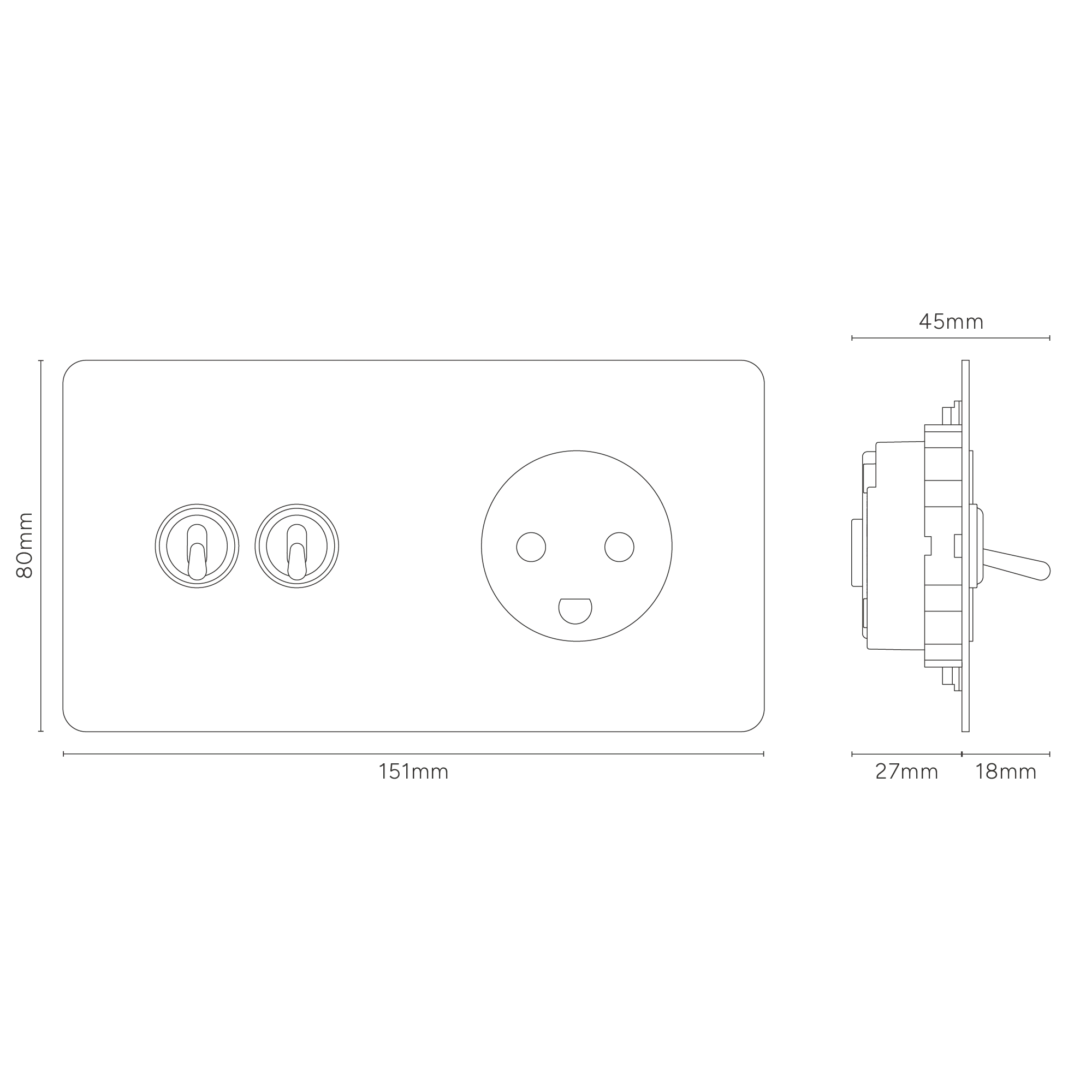 Kew Double 2x Toggle & Danish Type K Socket - Polished Nickel | Black - Image 4