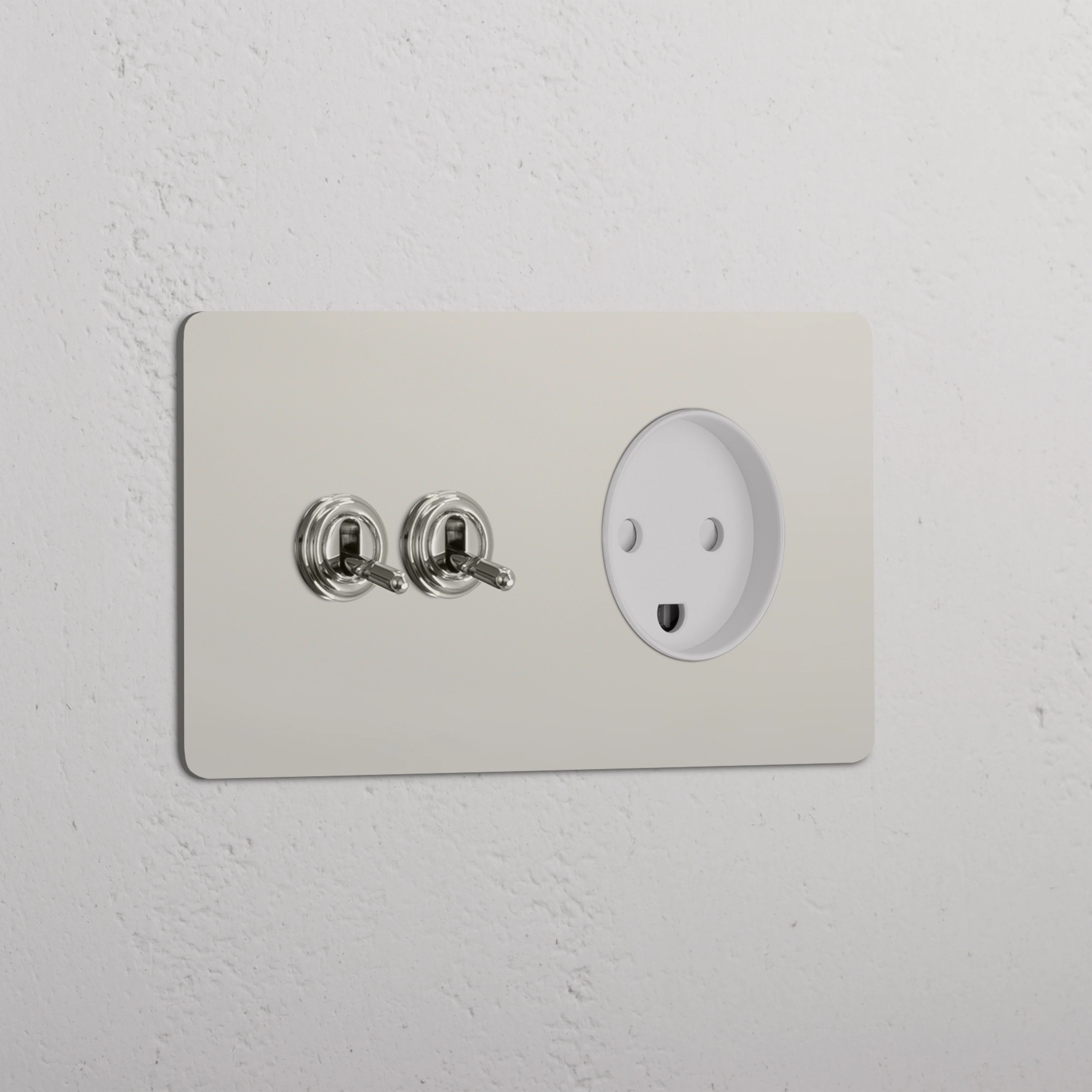 Kew Double 2x Toggle & Danish Type K Socket - Polished Nickel | White