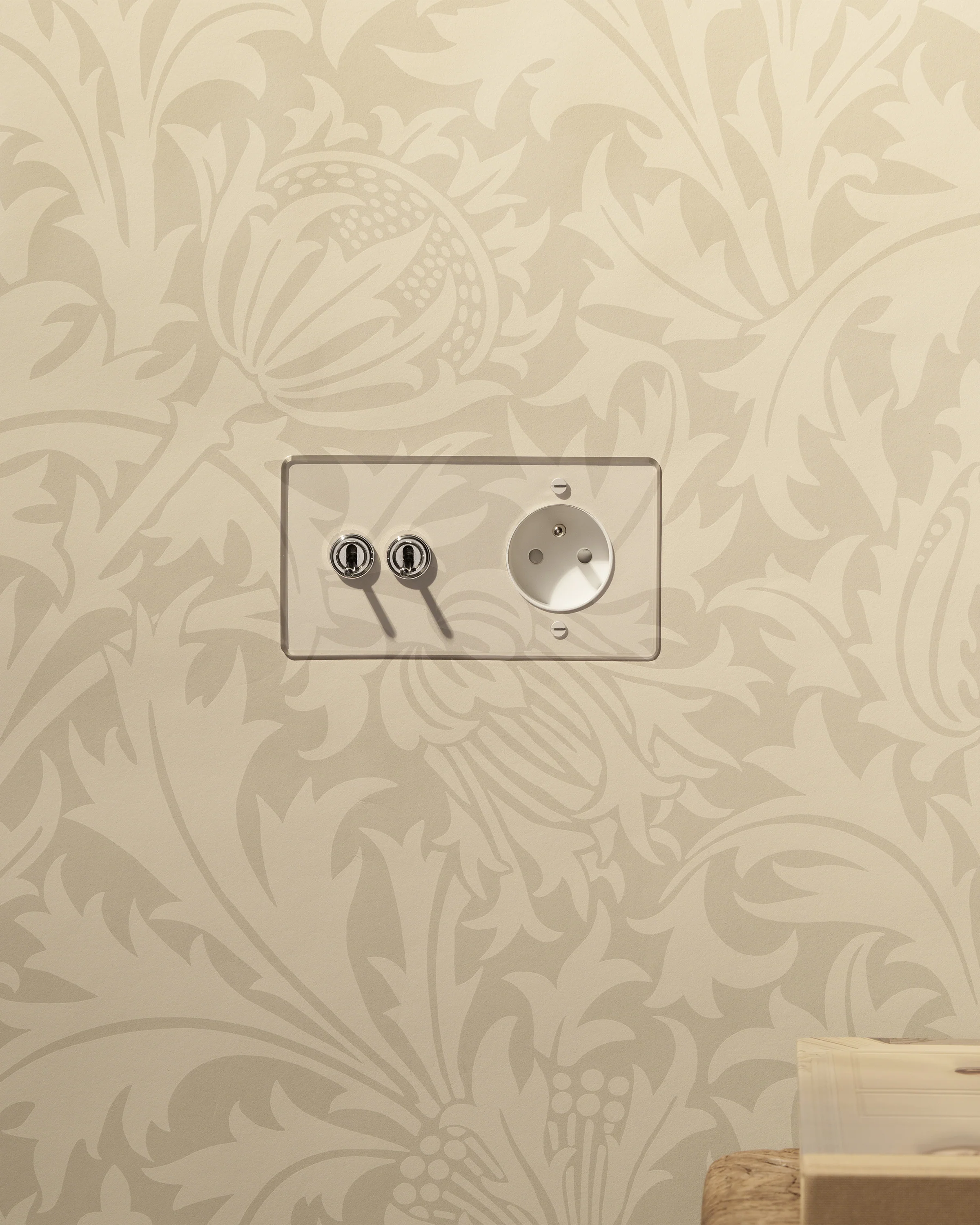 Kew Double 2x Toggle & French/Belgian Type E Socket - Clear Polished Nickel | White - Image 3