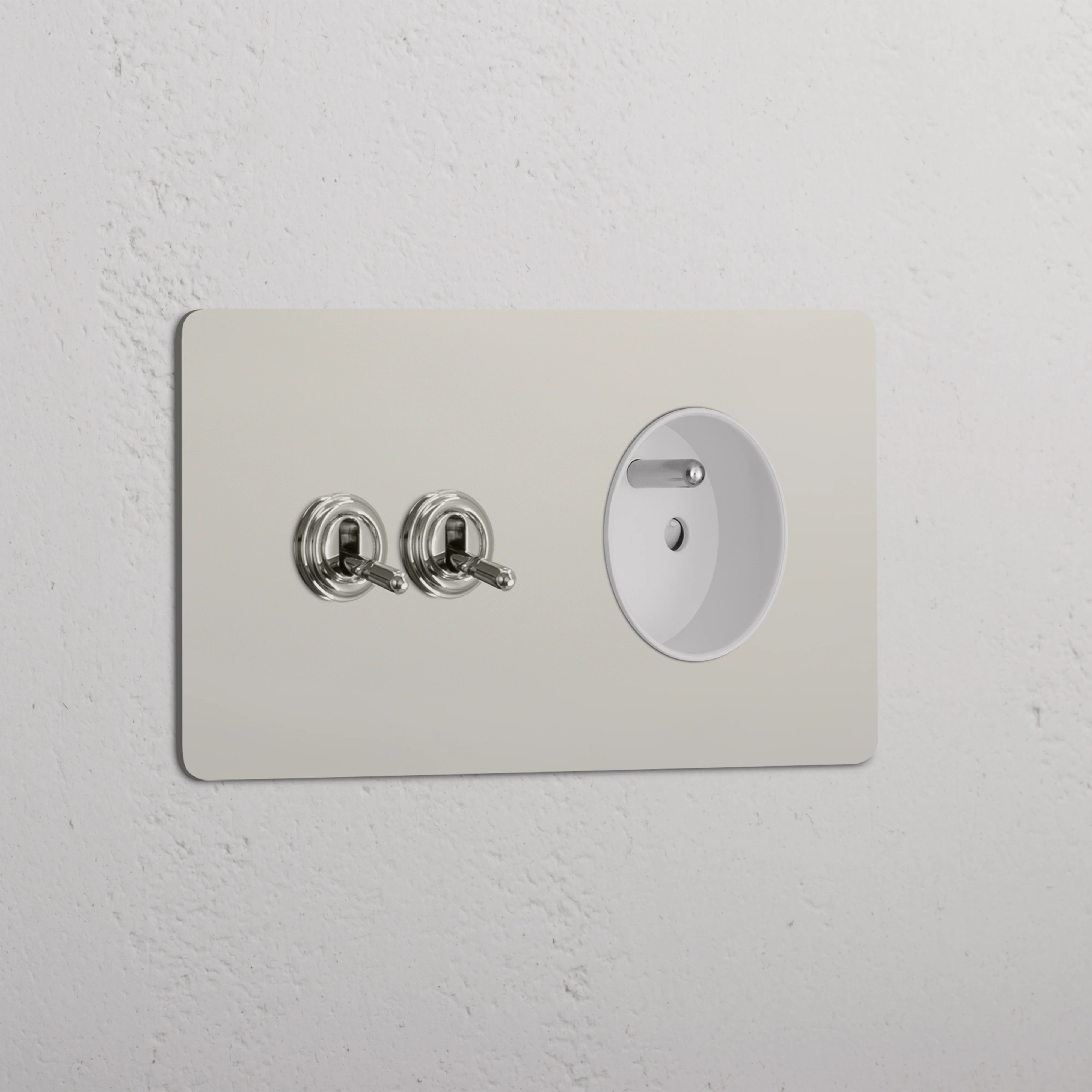 Kew Double 2x Toggle & French/Belgian Type E Socket - Polished Nickel | White