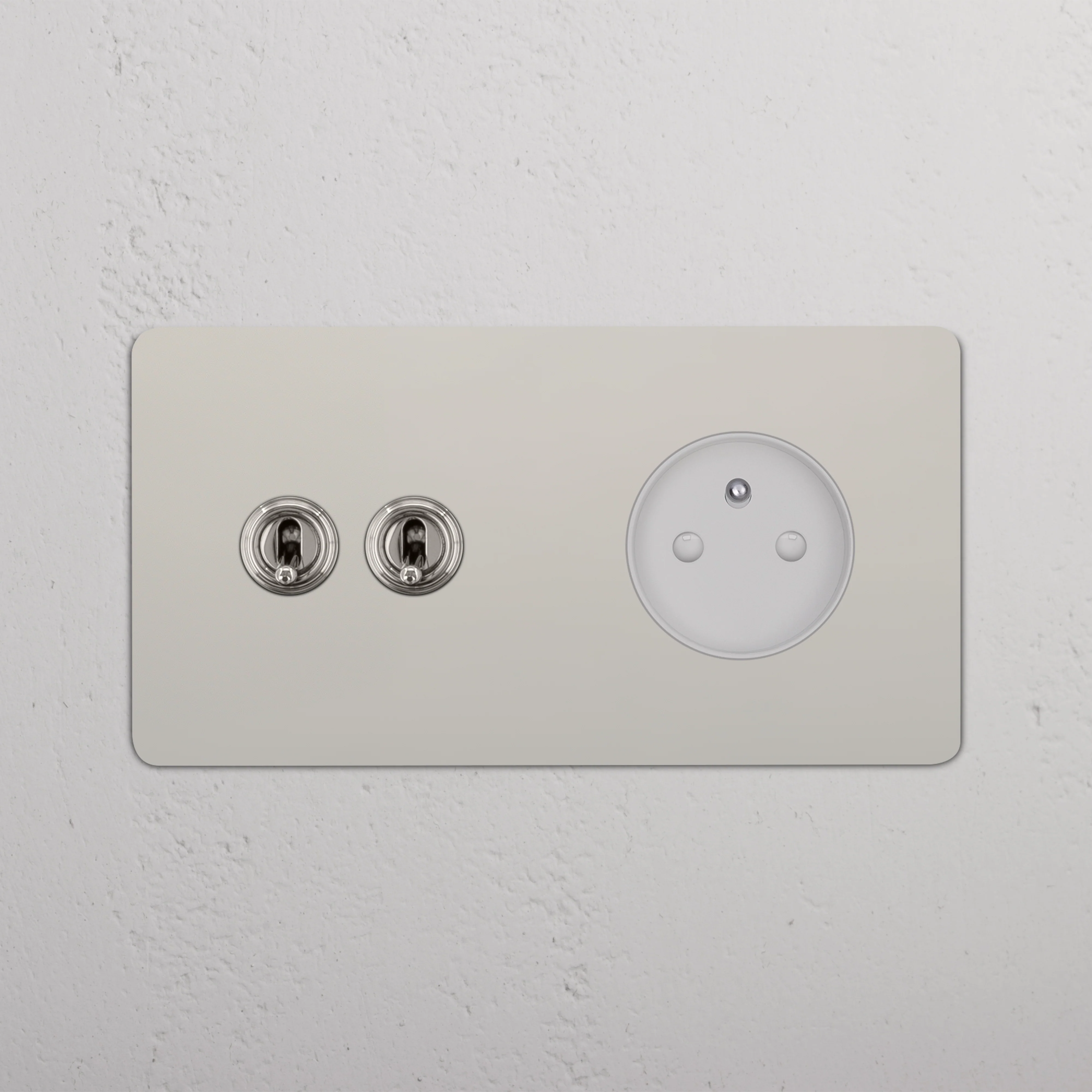 Kew Double 2x Toggle & French/Belgian Type E Socket - Polished Nickel | White - Image 2