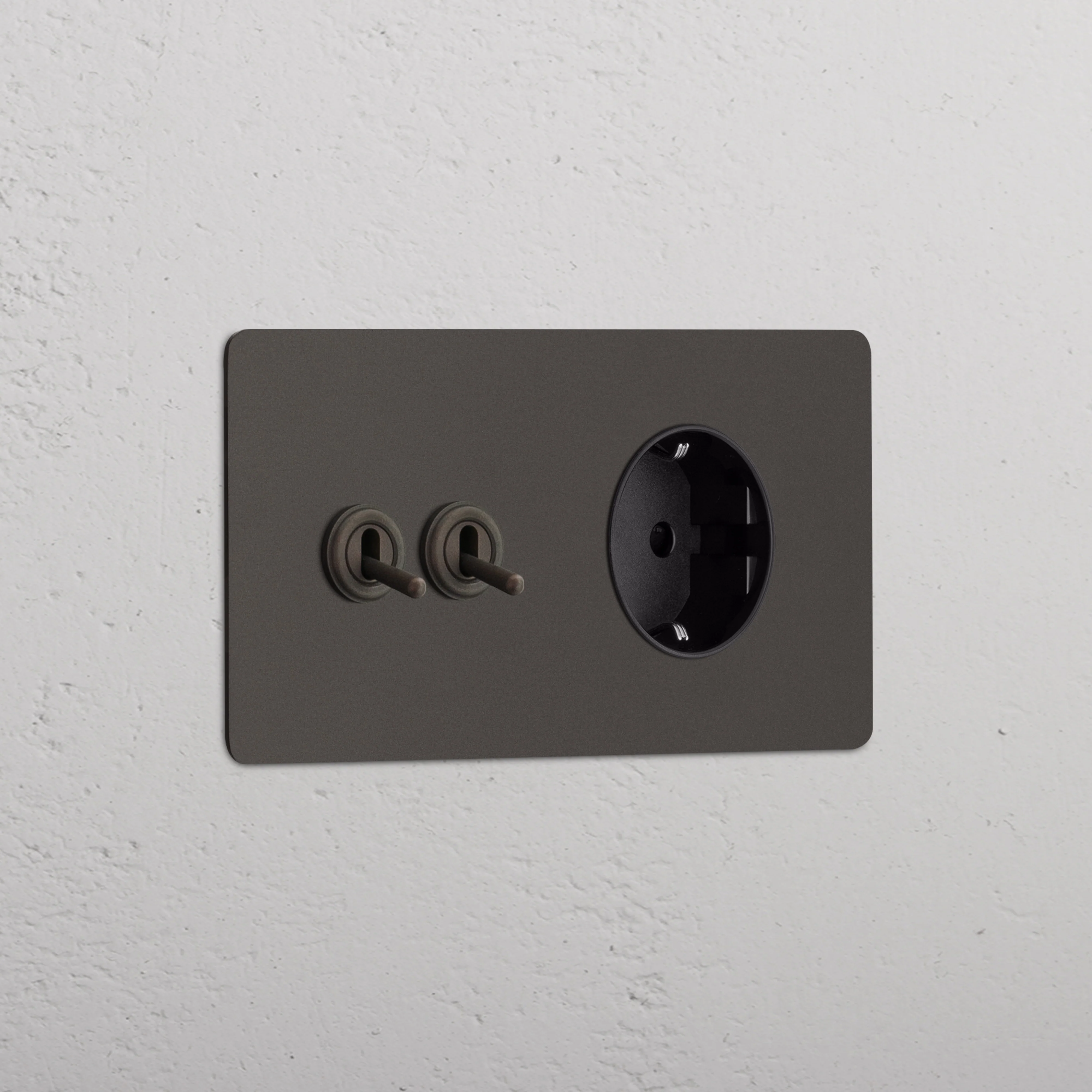Kew Double 2x Toggle & Schuko Type F Socket - Bronze | Black