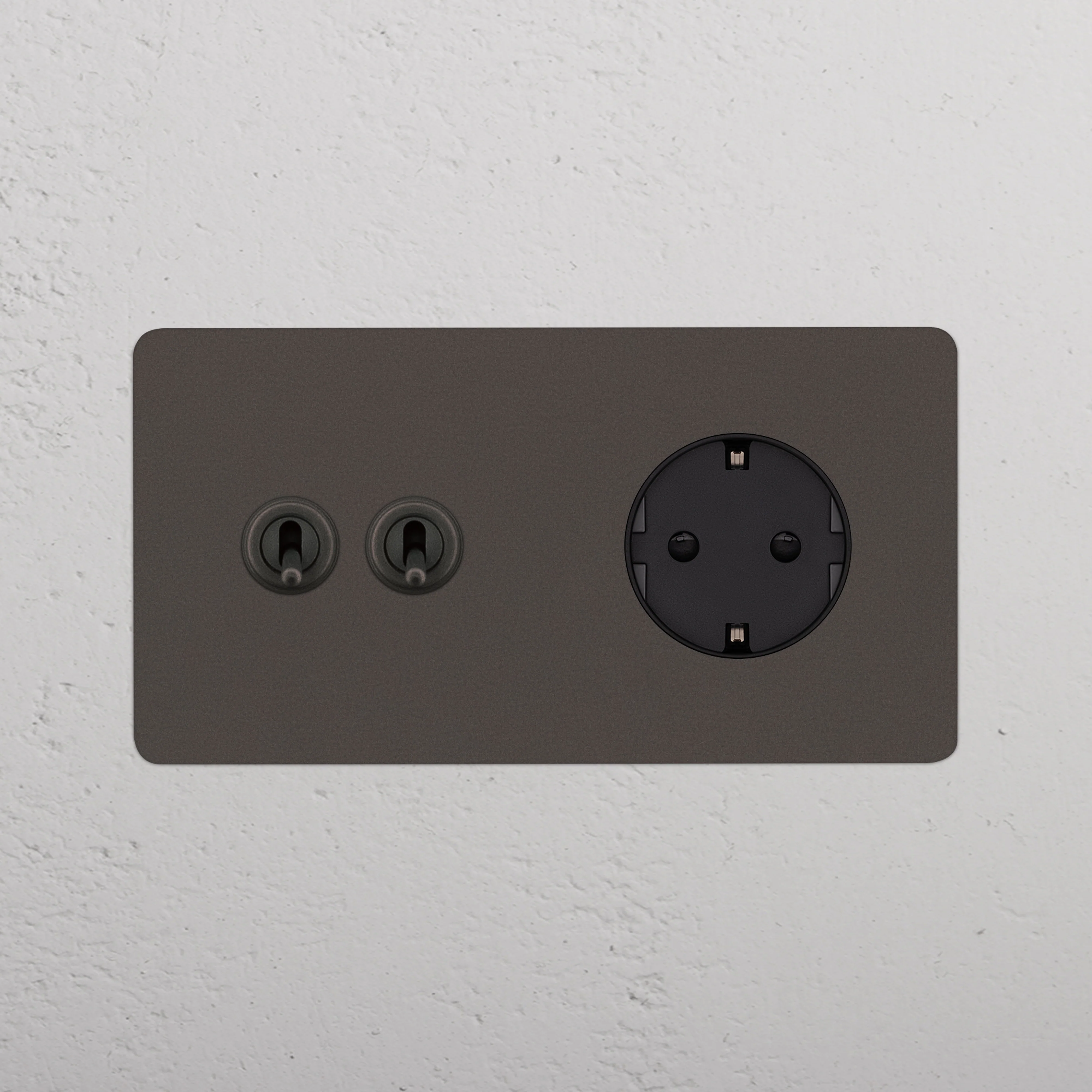 Kew Double 2x Toggle & Schuko Type F Socket - Bronze | Black - Image 2