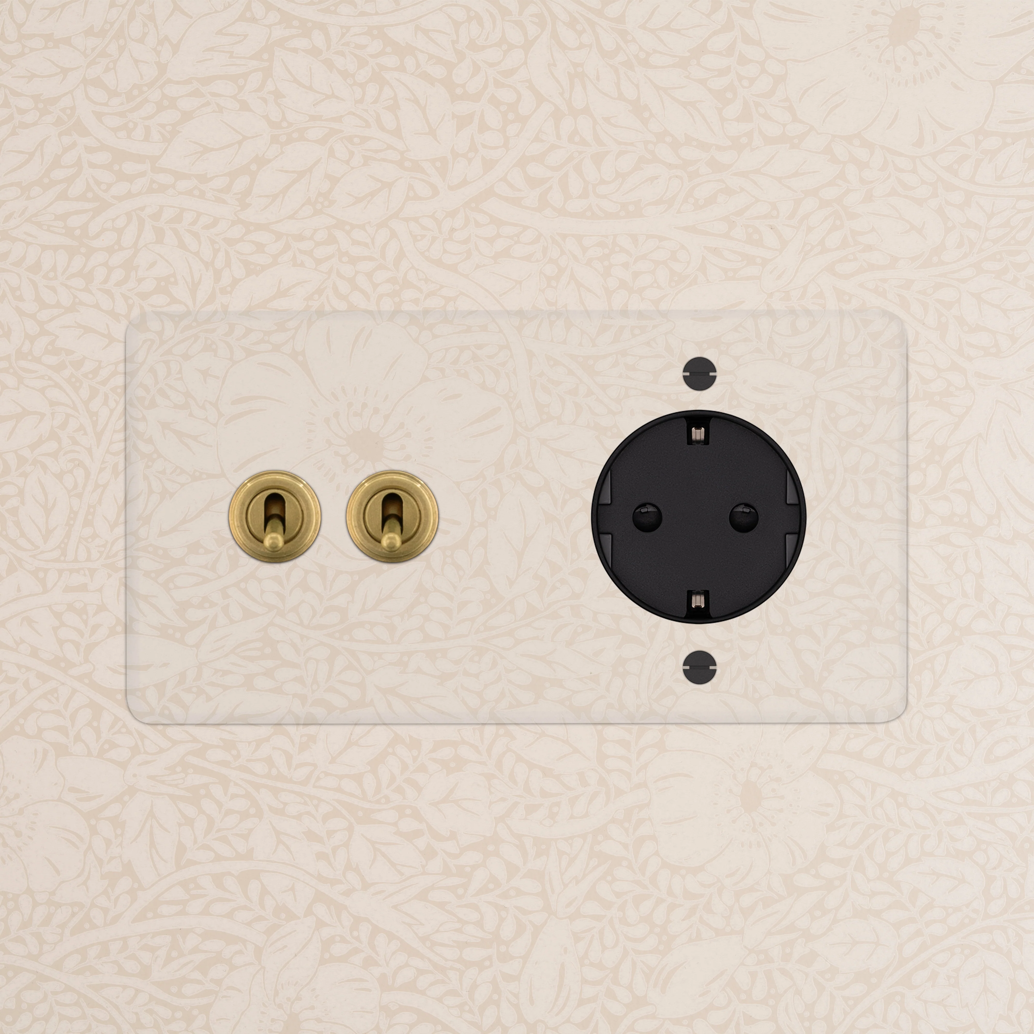 Kew Double 2x Toggle & Schuko Type F Socket - Clear Antique Brass | Black - Image 2