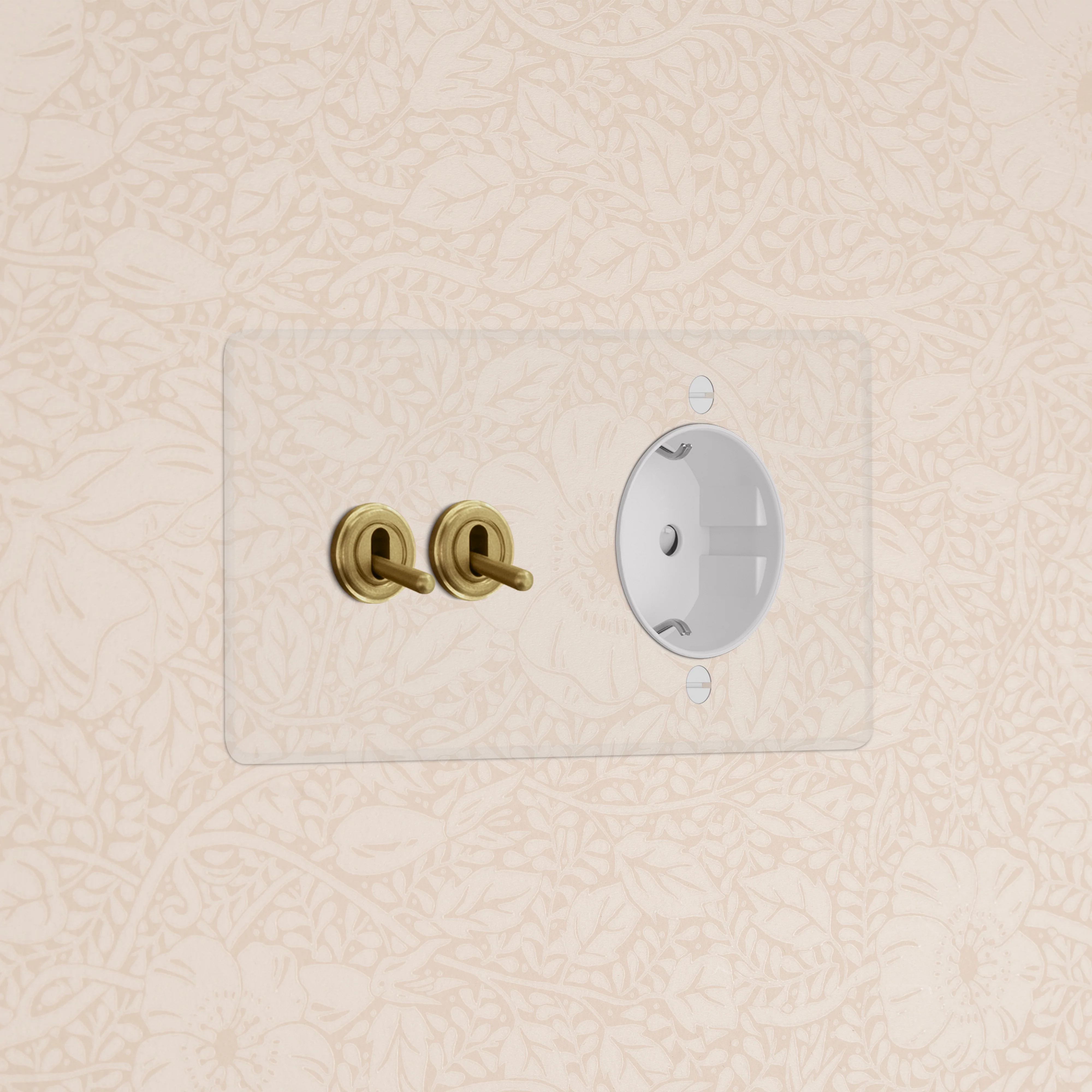 Kew Double 2x Toggle & Schuko Type F Socket - Clear Antique Brass | White