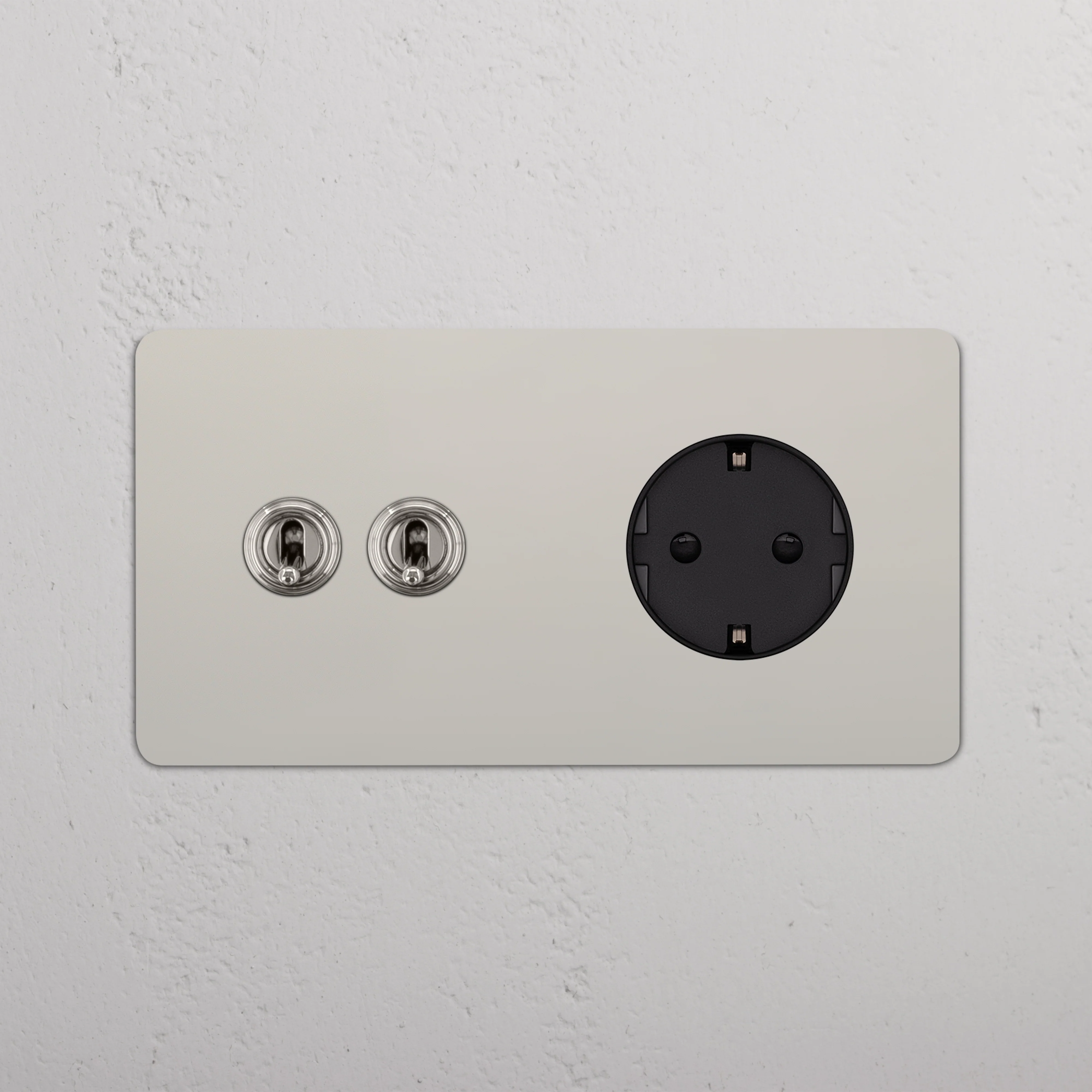 Kew Double 2x Toggle & Schuko Type F Socket - Polished Nickel | Black - Image 2