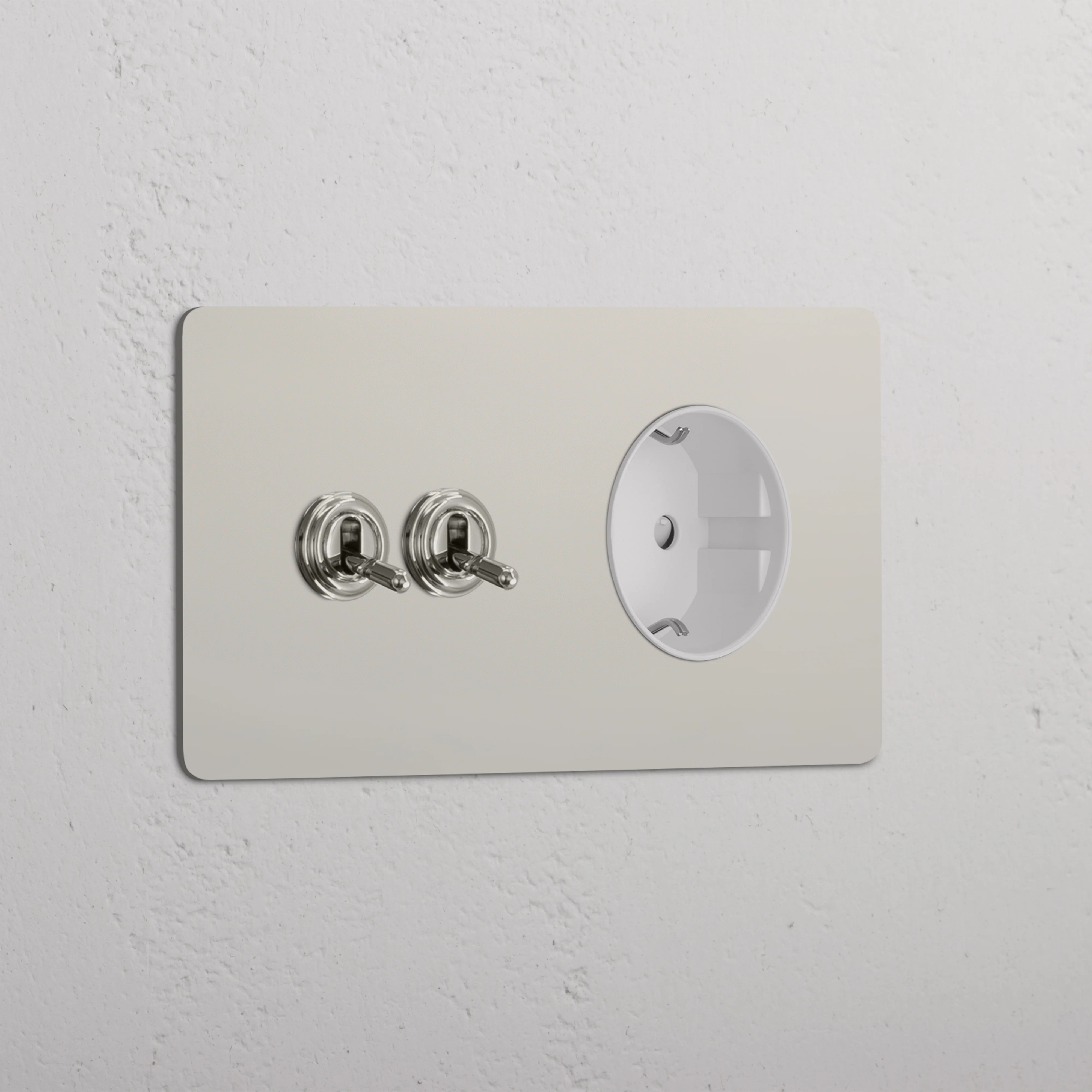 Kew Double 2x Toggle & Schuko Type F Socket - Polished Nickel | White