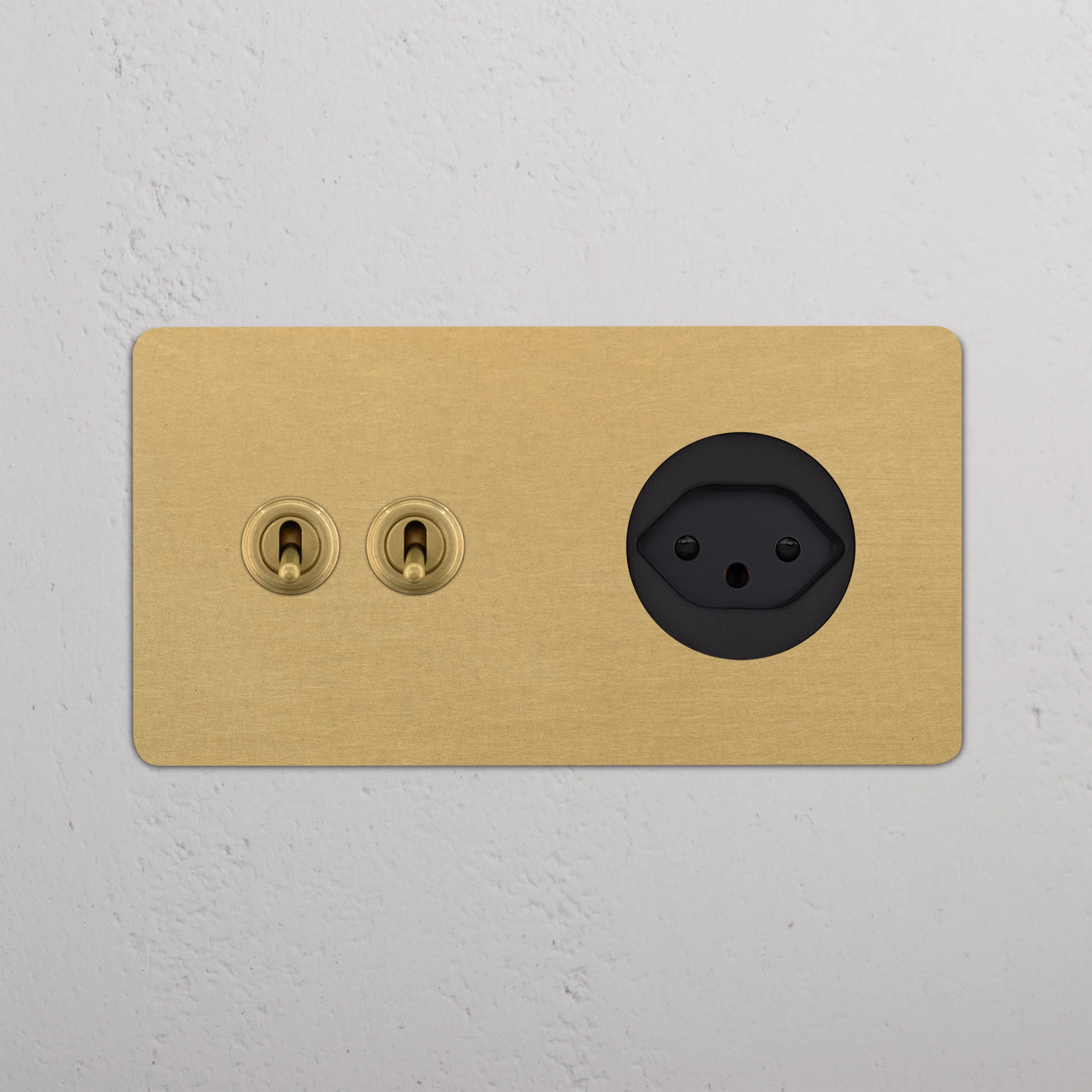 Kew Double 2x Toggle & Swiss Type J Socket - Antique Brass | Black - Image 2