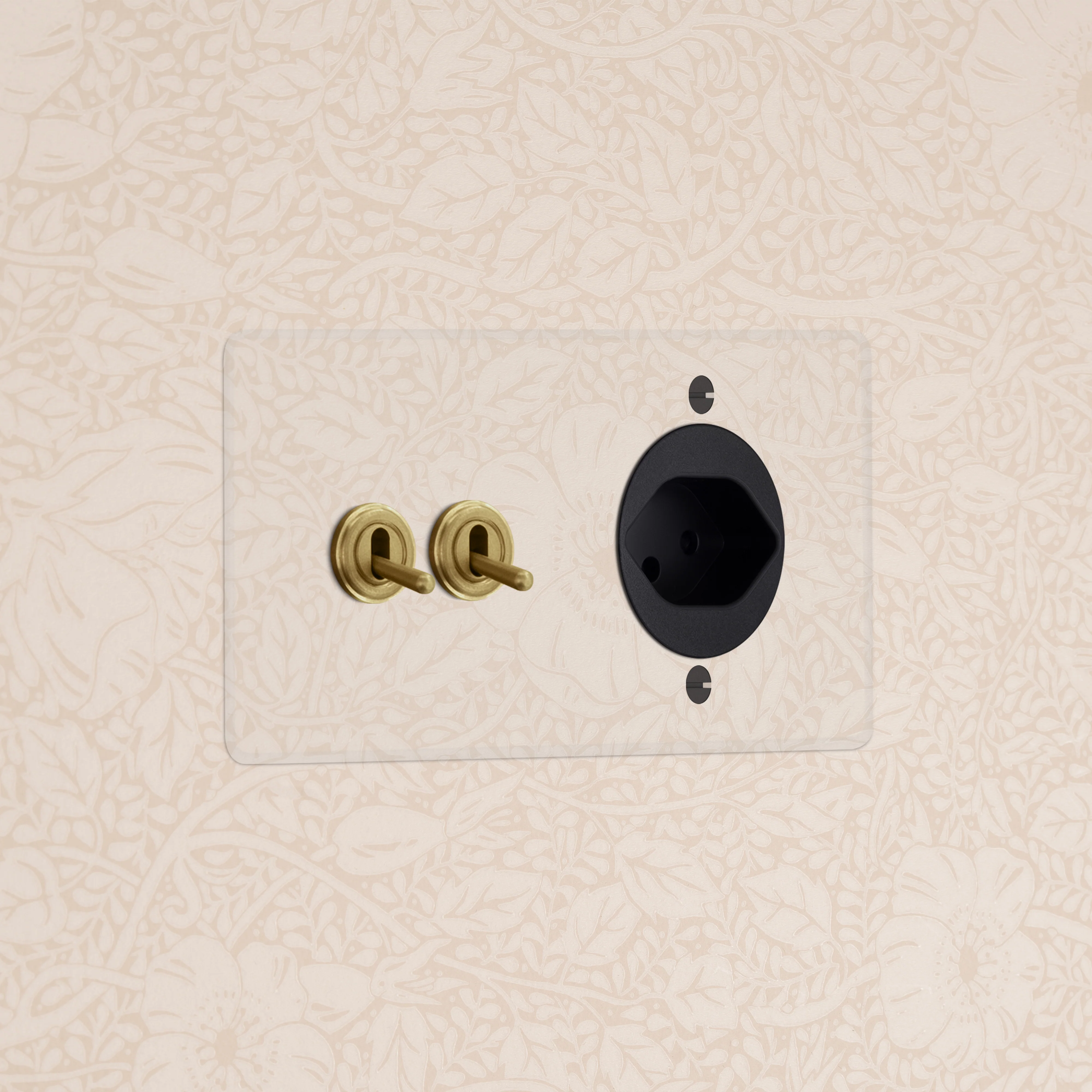 Kew Double 2x Toggle & Swiss Type J Socket - Clear Antique Brass | Black