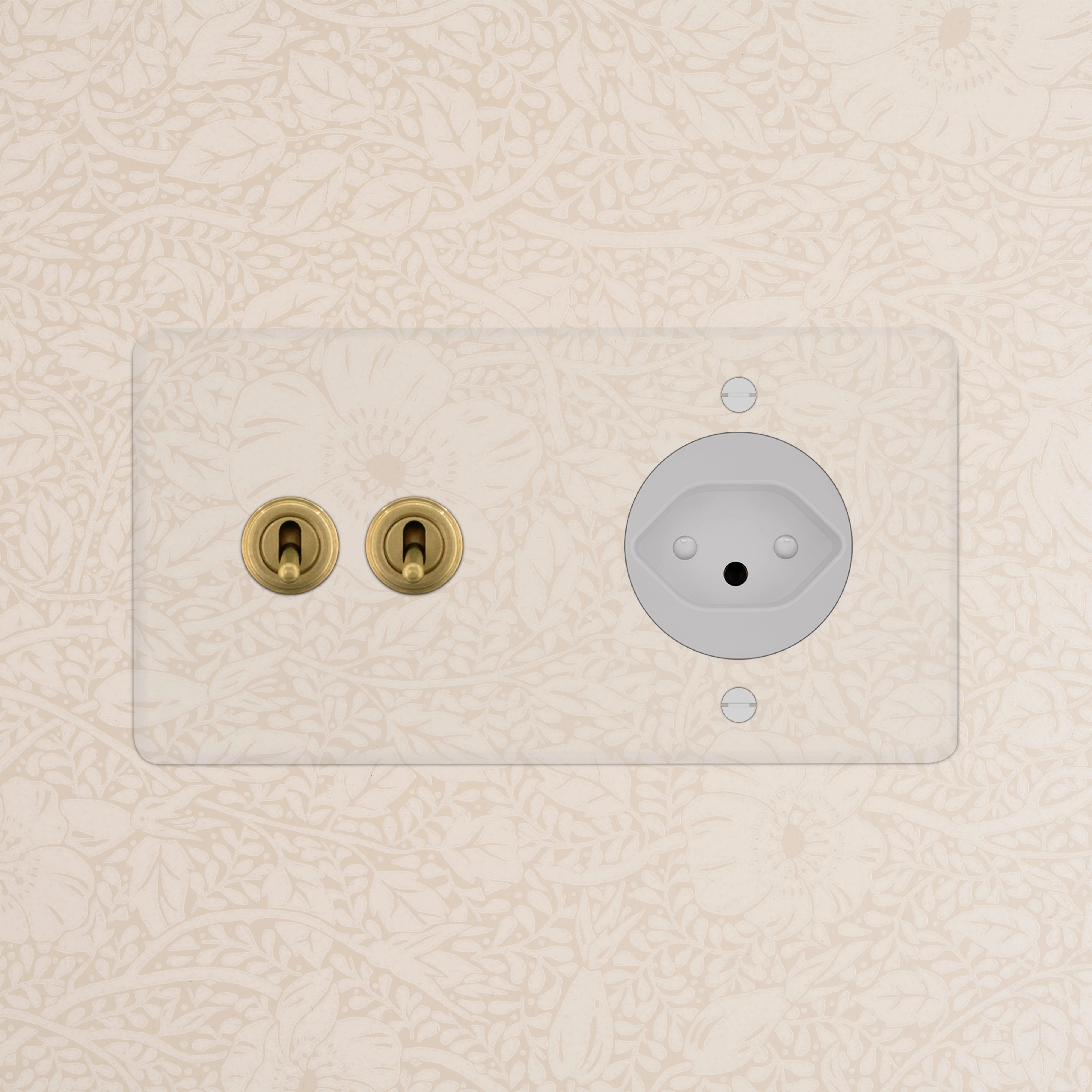 Kew Double 2x Toggle & Swiss Type J Socket - Clear Antique Brass | White - Image 2