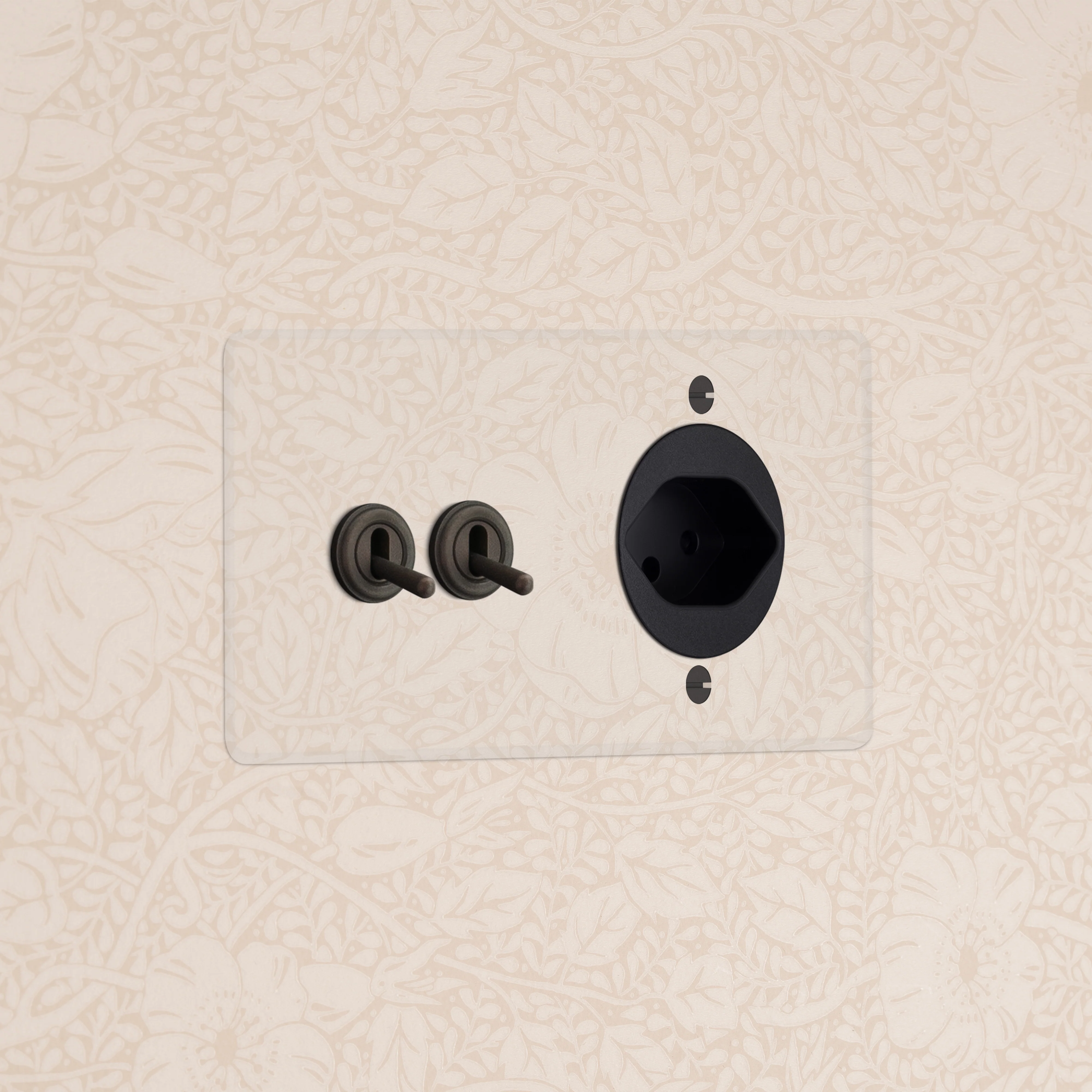Kew Double 2x Toggle & Swiss Type J Socket - Clear Bronze | Black