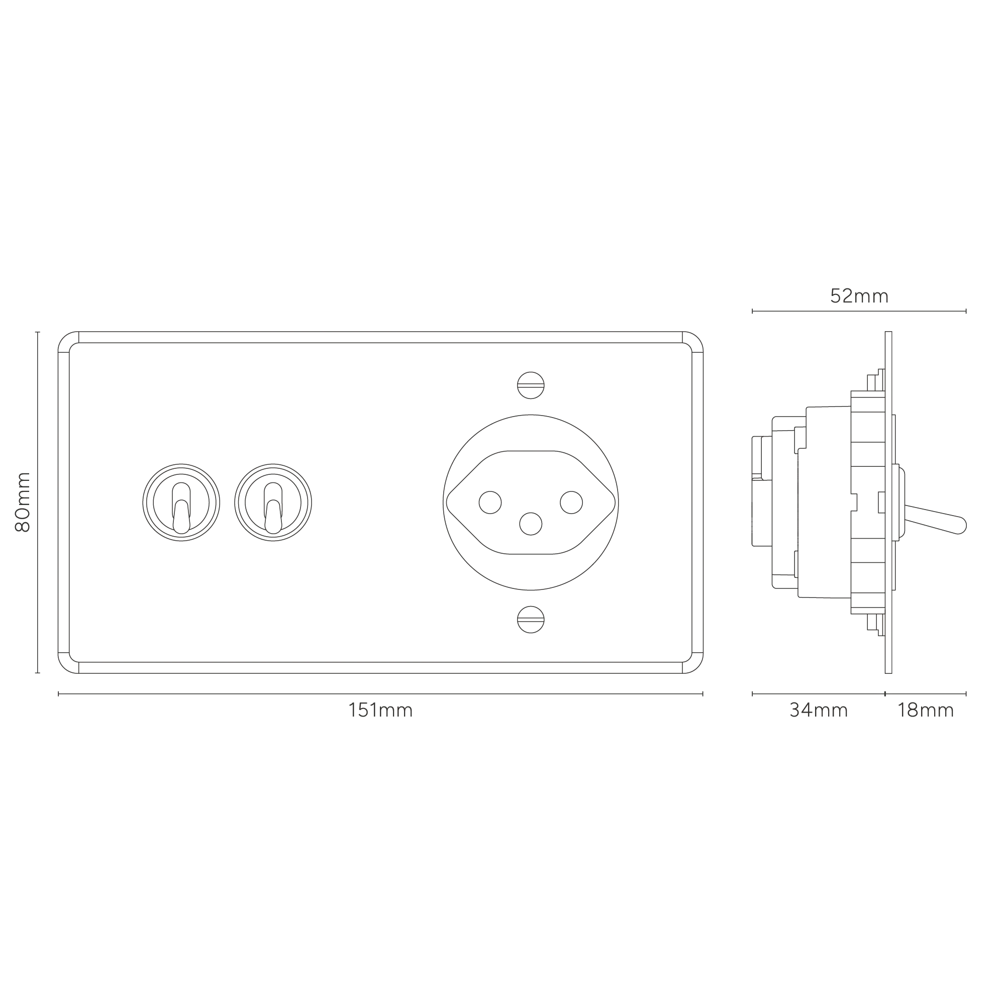 Kew Double 2x Toggle & Swiss Type J Socket - Clear Bronze | Black - Image 4