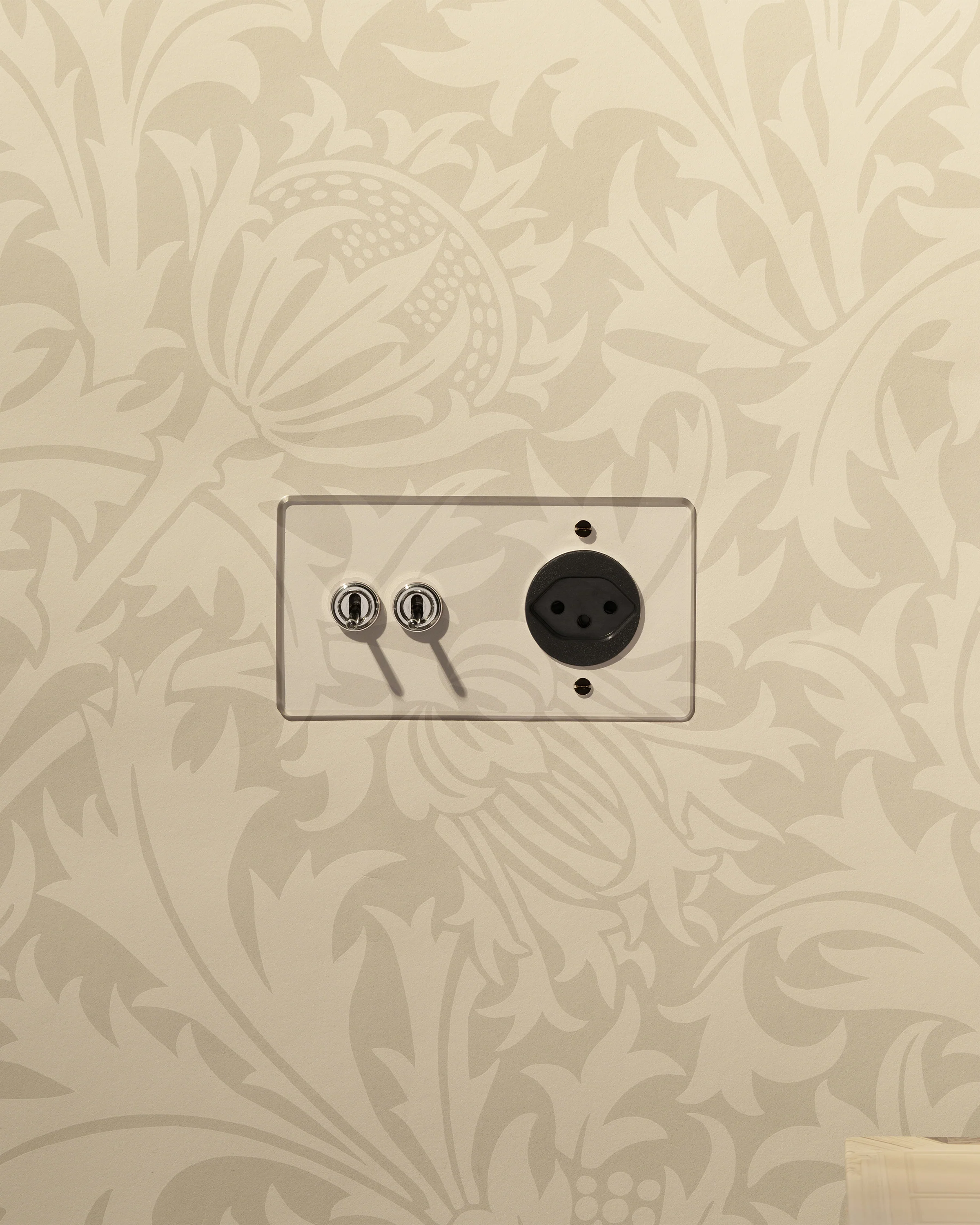 Kew Double 2x Toggle & Swiss Type J Socket - Clear Polished Nickel | Black - Image 3