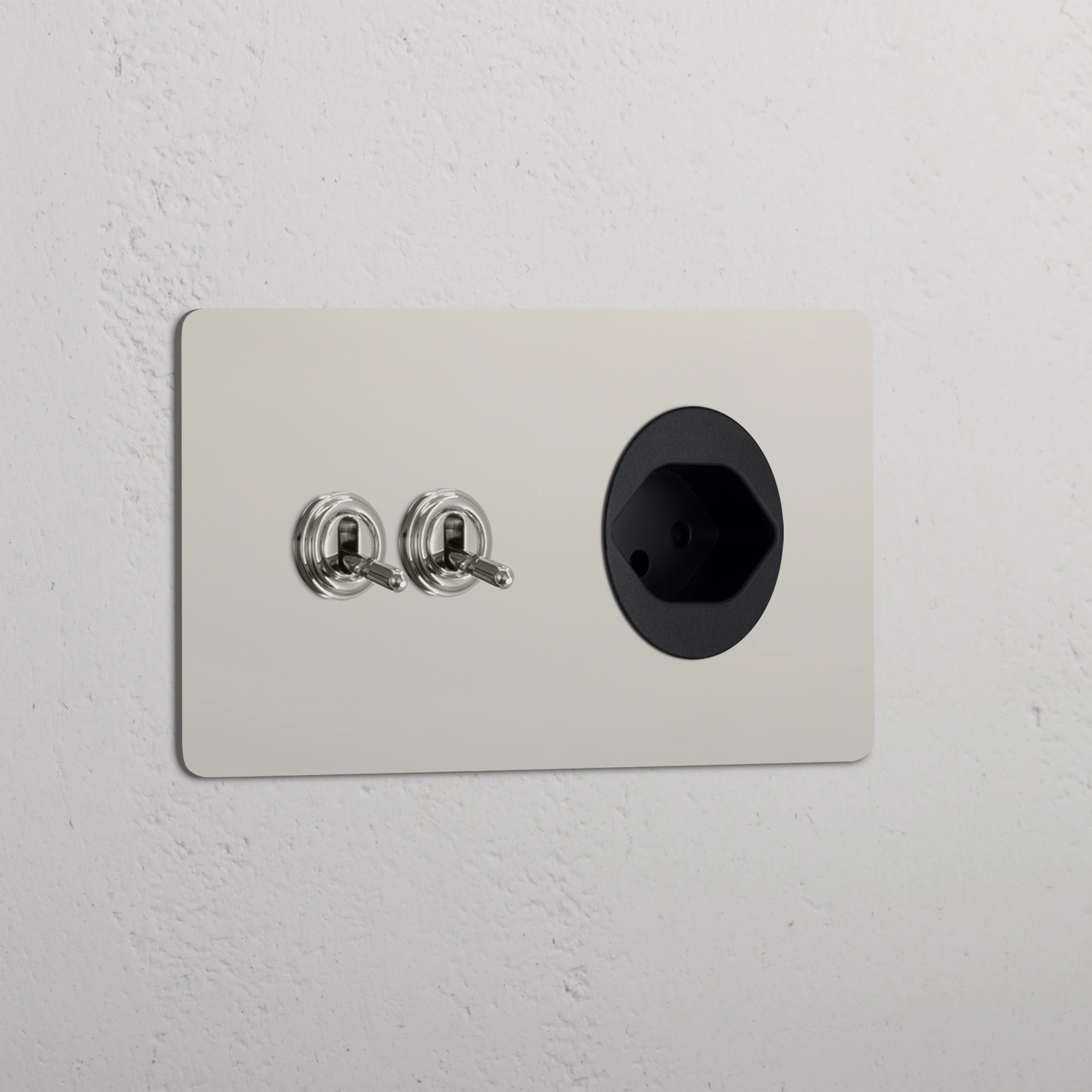 Kew Double 2x Toggle & Swiss Type J Socket - Polished Nickel | Black