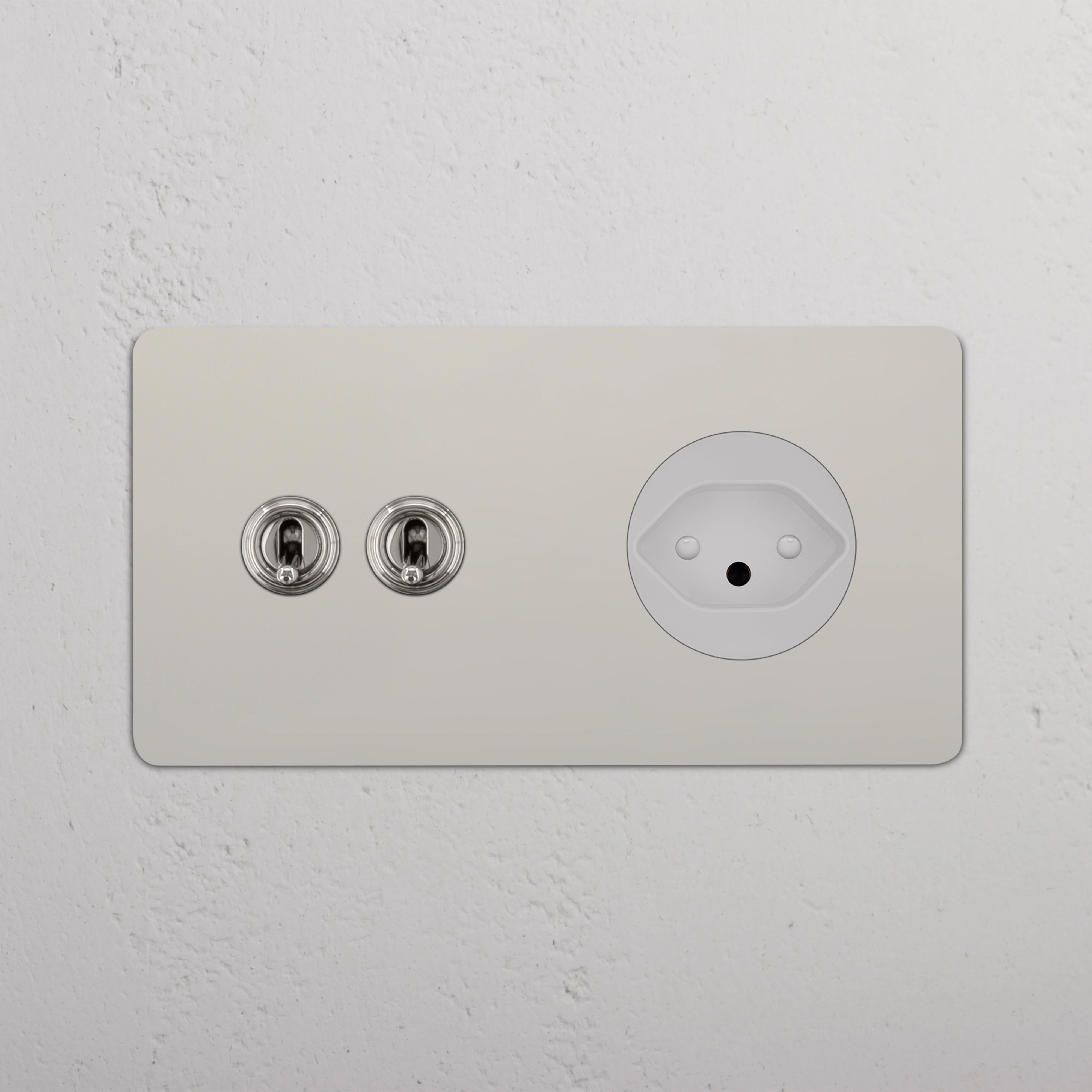 Kew Double 2x Toggle & Swiss Type J Socket - Polished Nickel | White - Image 2