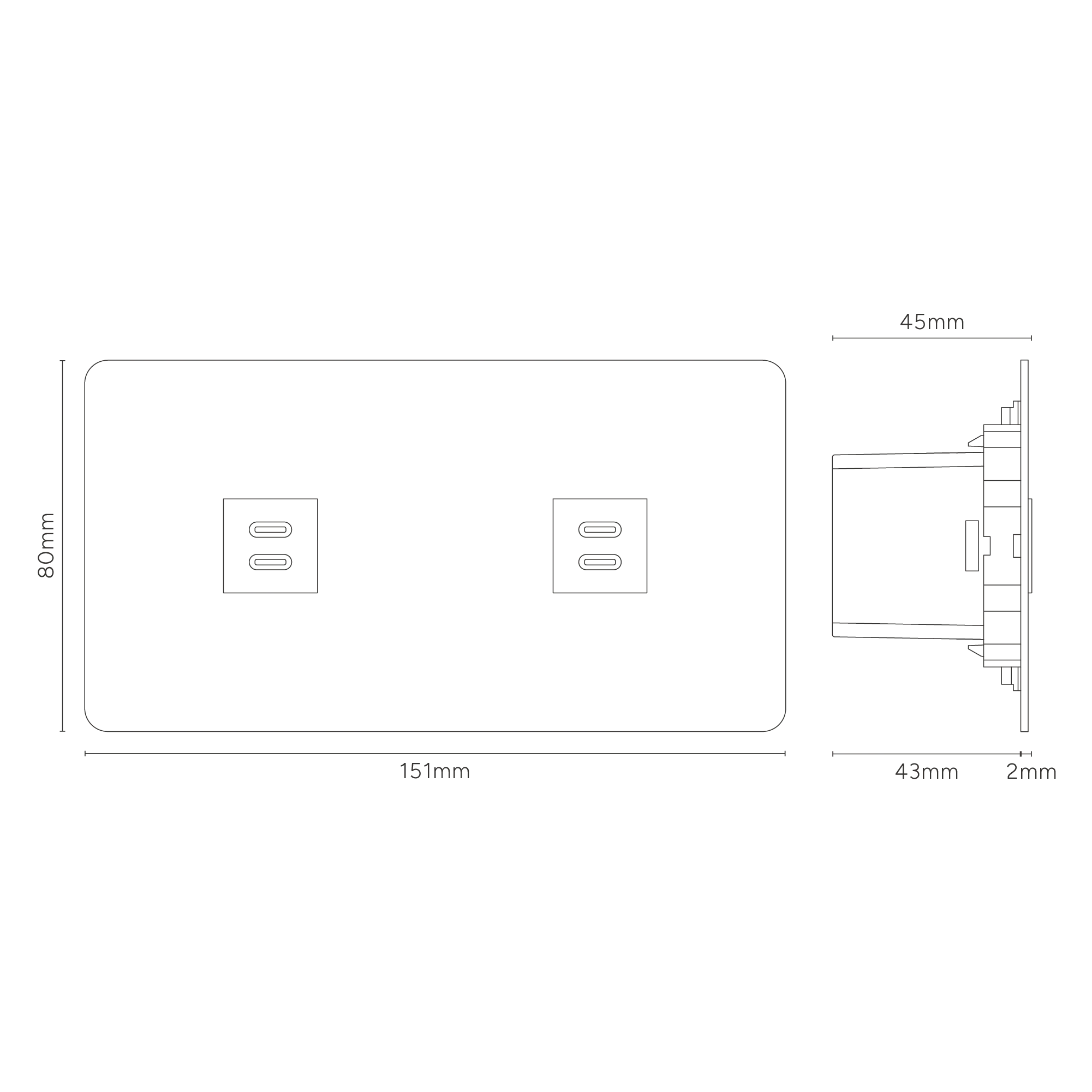 Kew Double 2x USB-C 30W Socket - Paintable | Black - Image 3