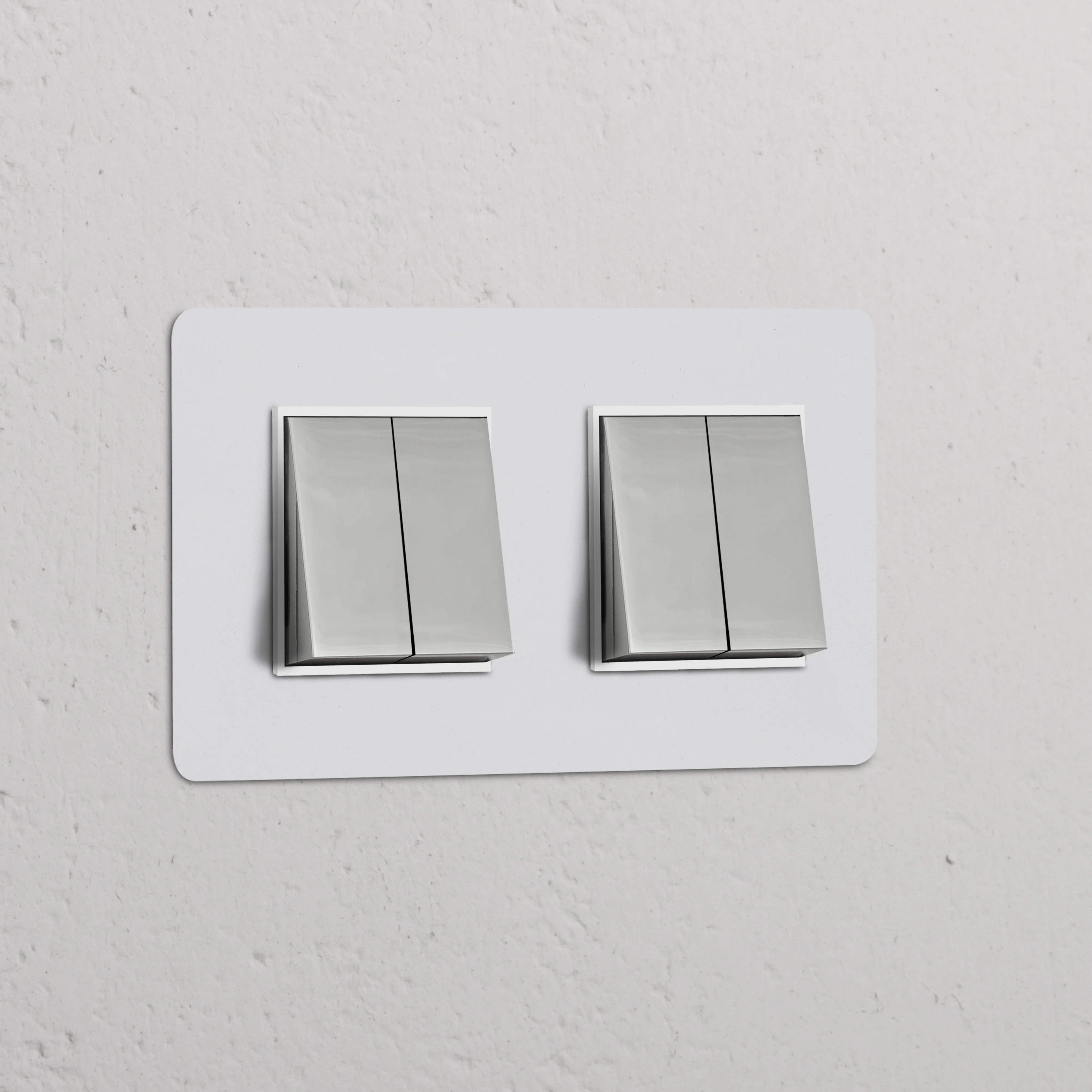 Kew Double 4x Rocker Switch - Paintable Polished Nickel | White