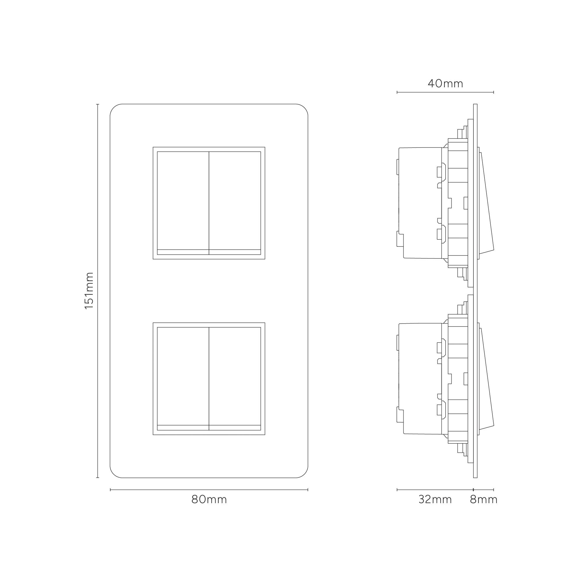 Kew Double 4x Vertical Rocker Switch - Paintable Antique Brass | Black - Image 3