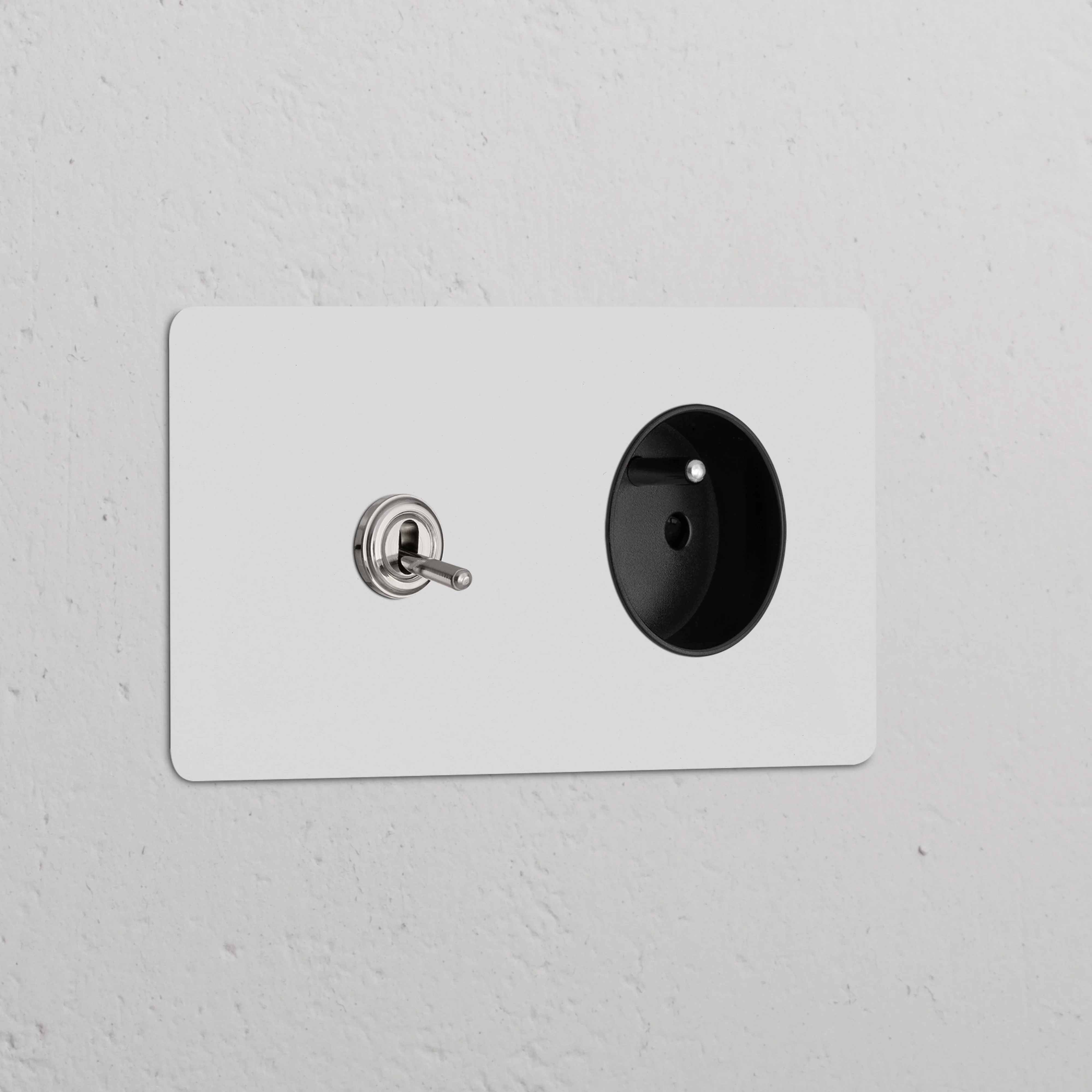Kew Double Toggle & French/Belgian Type E Socket - Paintable Polished Nickel | Black