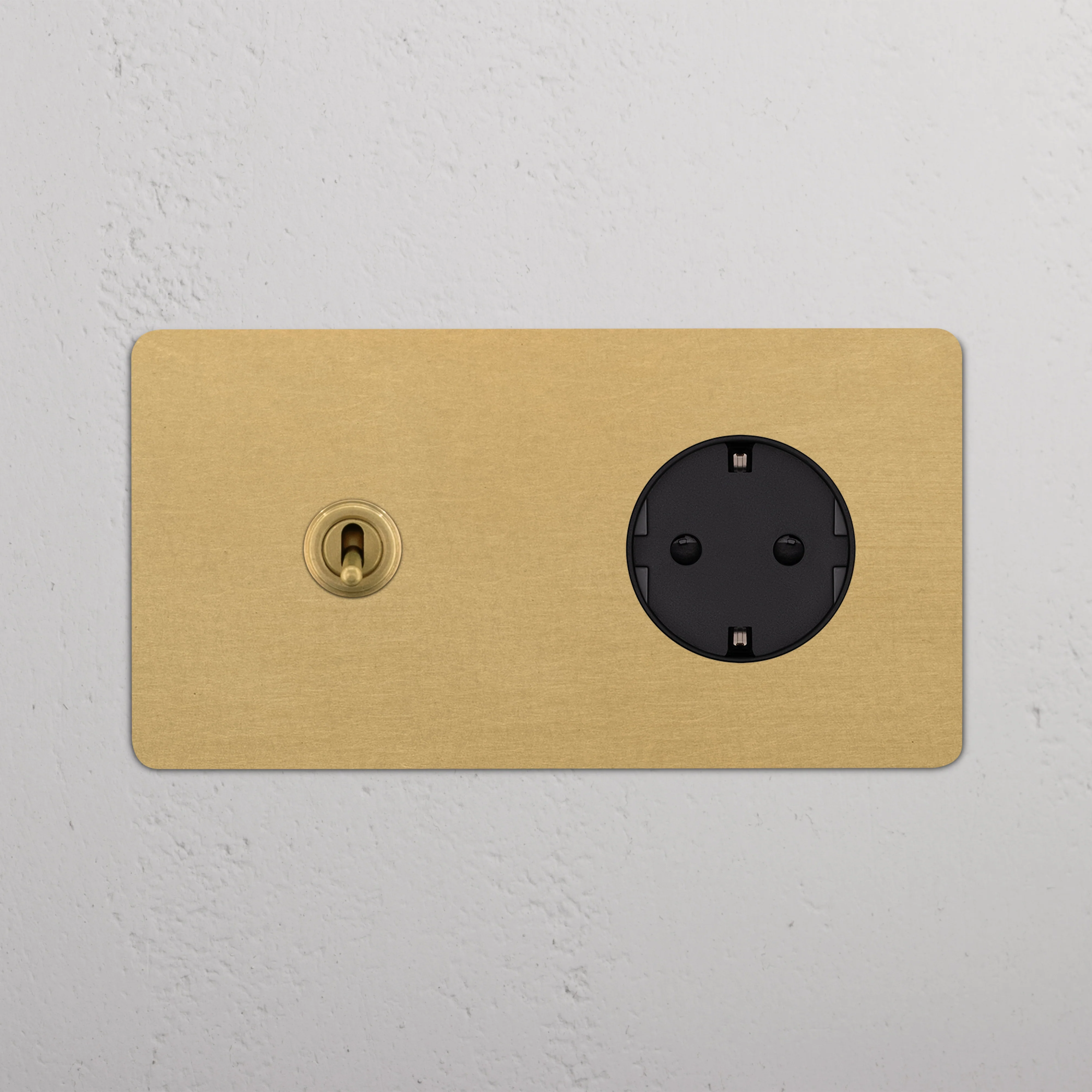 Kew Double Toggle & Schuko Type F Socket - Antique Brass | Black - Image 2