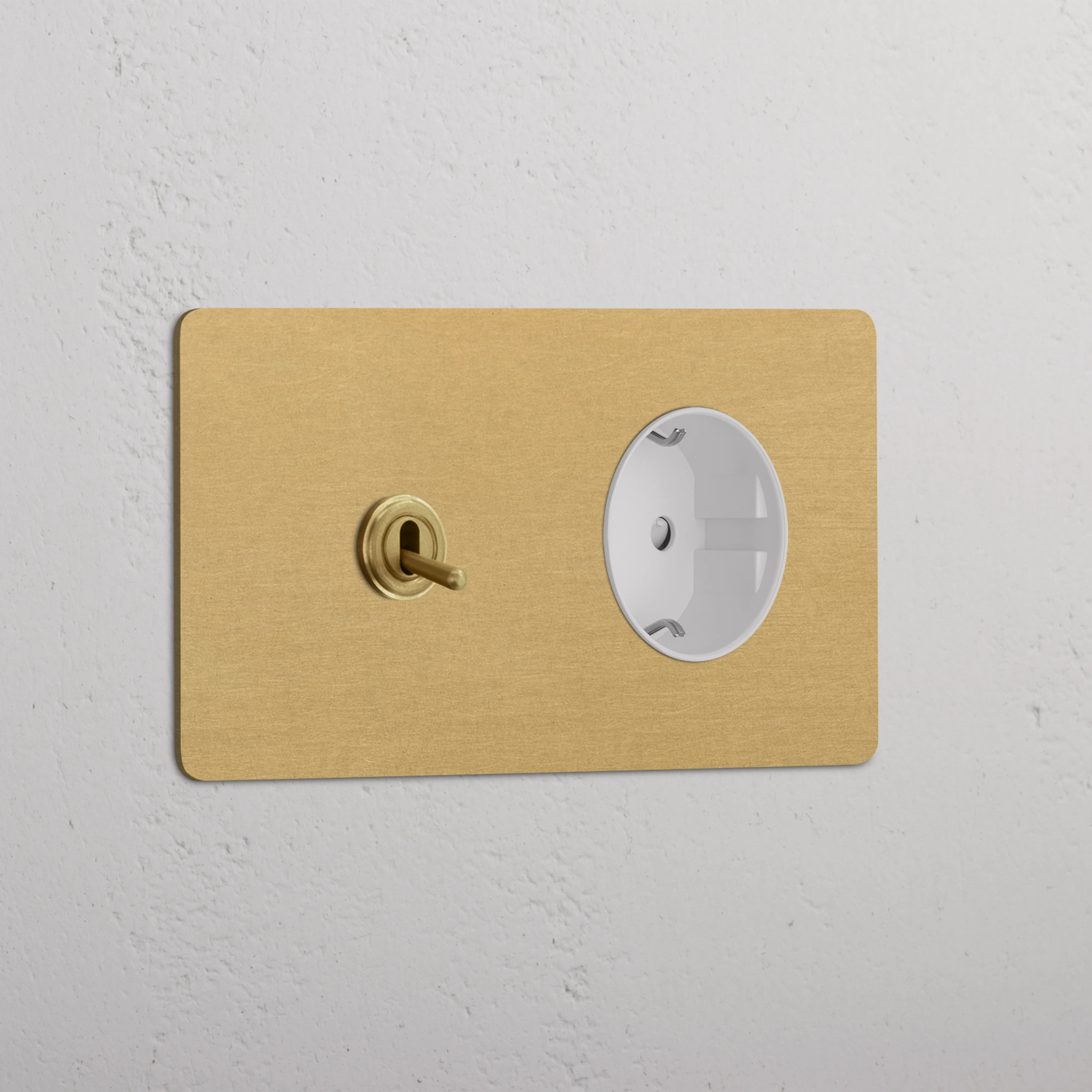 Kew Double Toggle & Schuko Type F Socket - Antique Brass | White