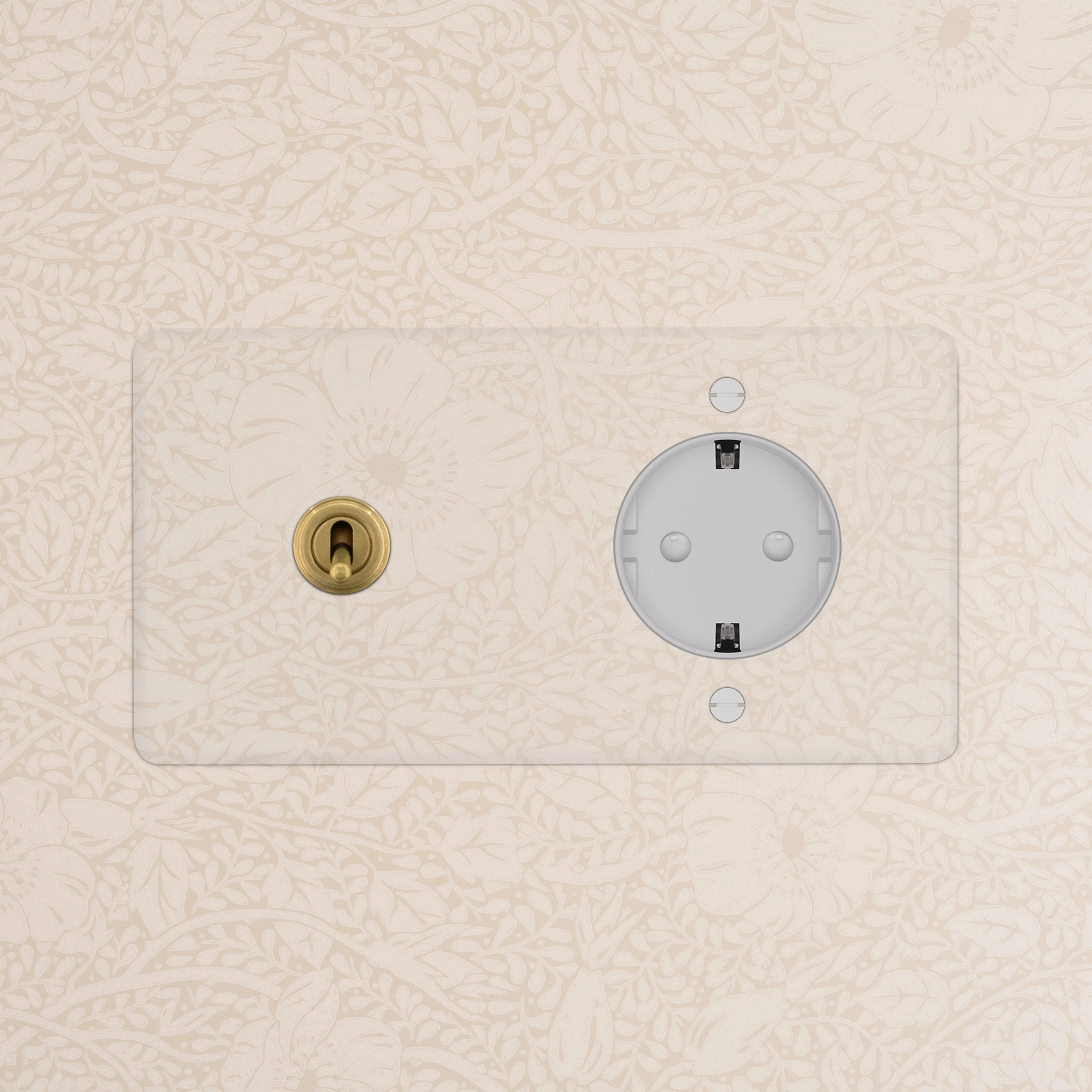 Kew Double Toggle & Schuko Type F Socket - Clear Antique Brass | White - Image 2