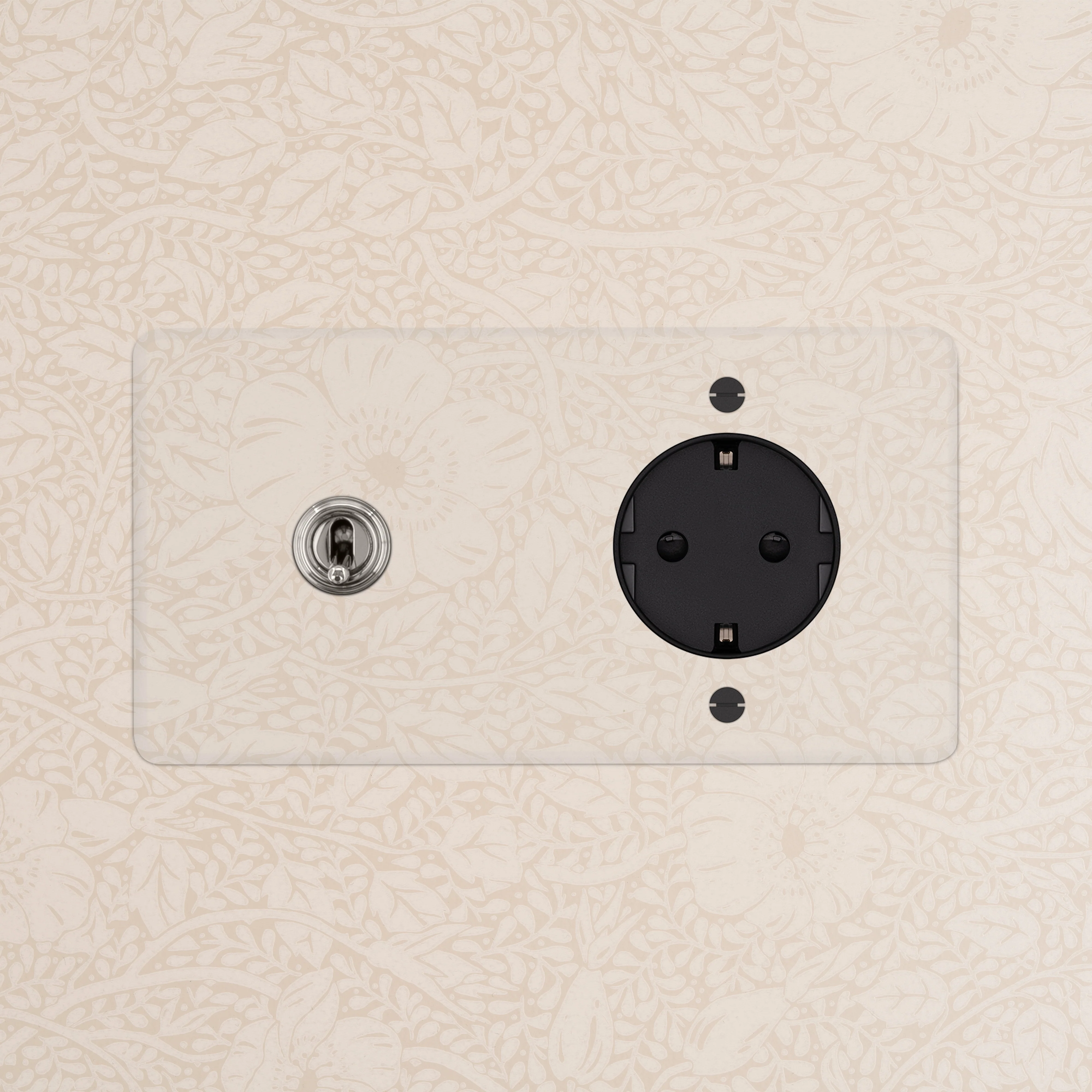 Kew Double Toggle & Schuko Type F Socket - Clear Polished Nickel | Black - Image 2