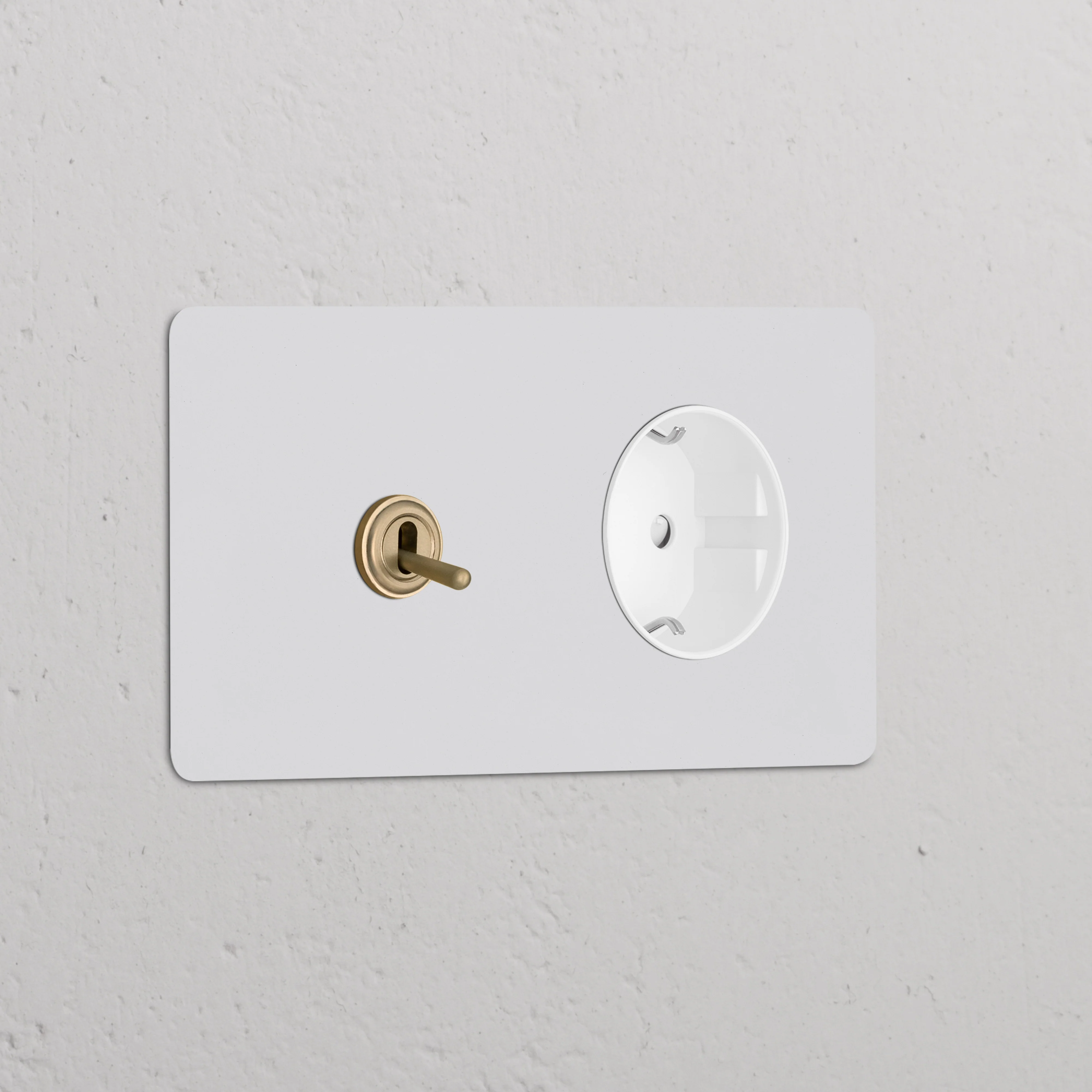 Kew Double Toggle & Schuko Type F Socket - Paintable Antique Brass | White