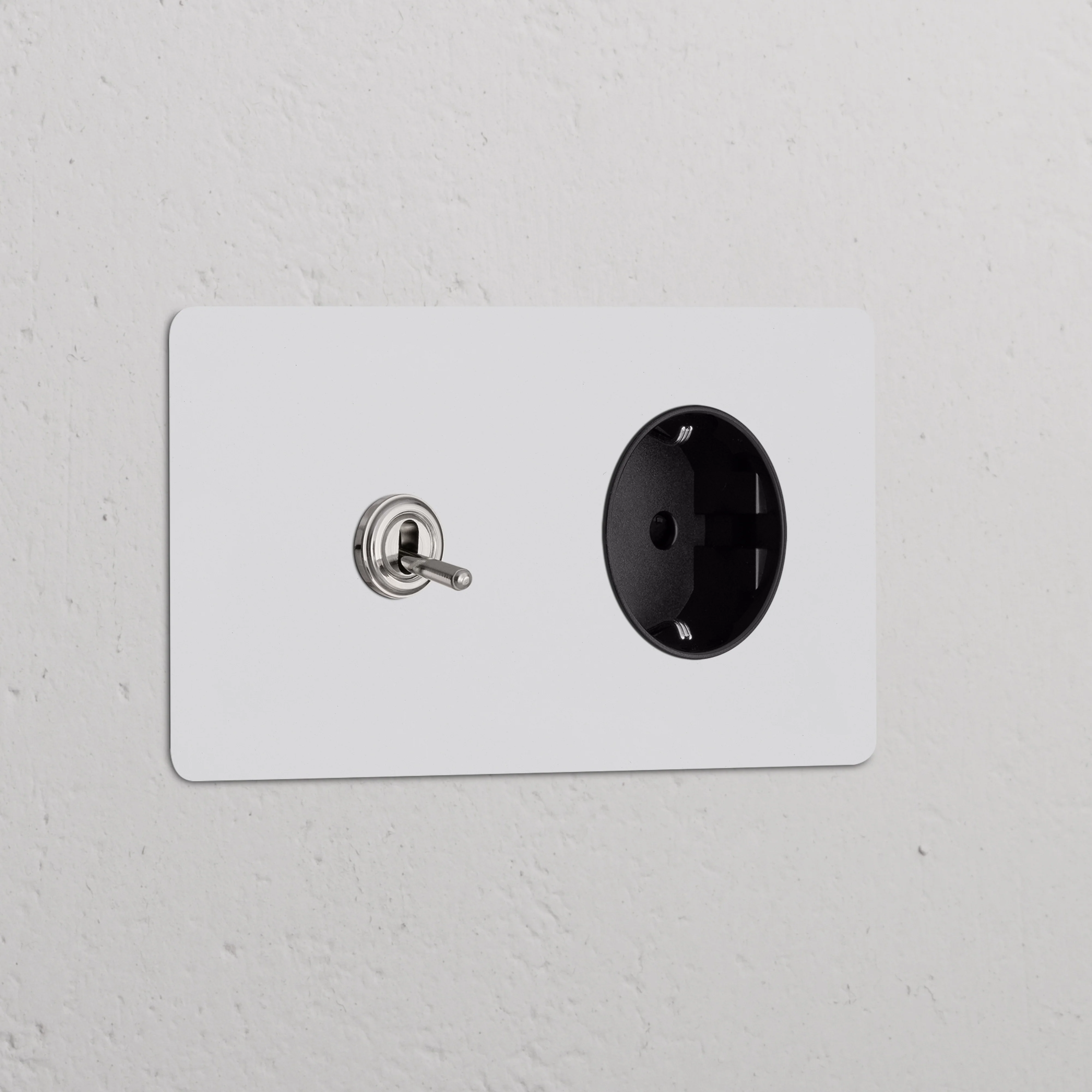 Kew Double Toggle & Schuko Type F Socket - Paintable Polished Nickel | Black
