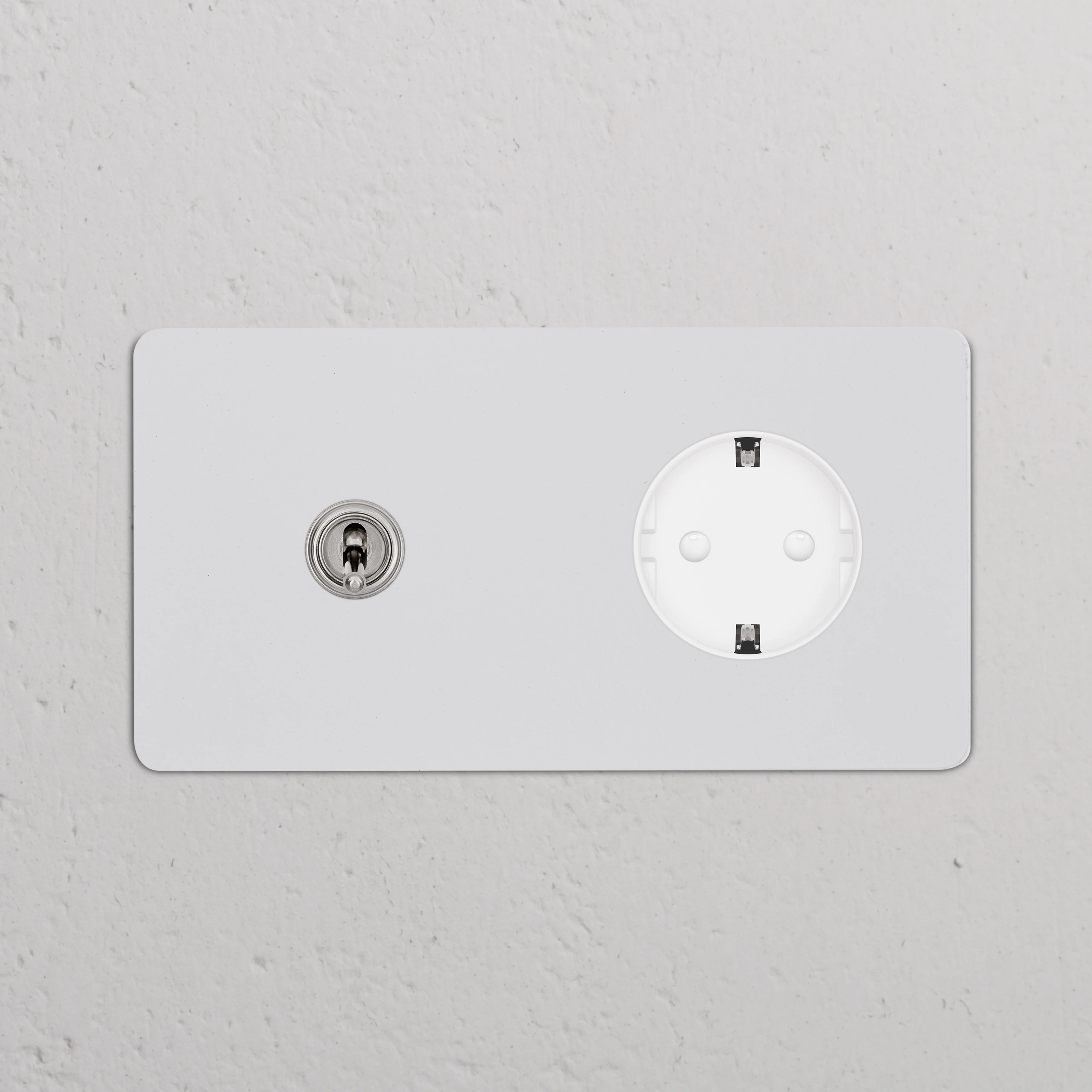 Kew Double Toggle & Schuko Type F Socket - Paintable Polished Nickel | White - Image 2