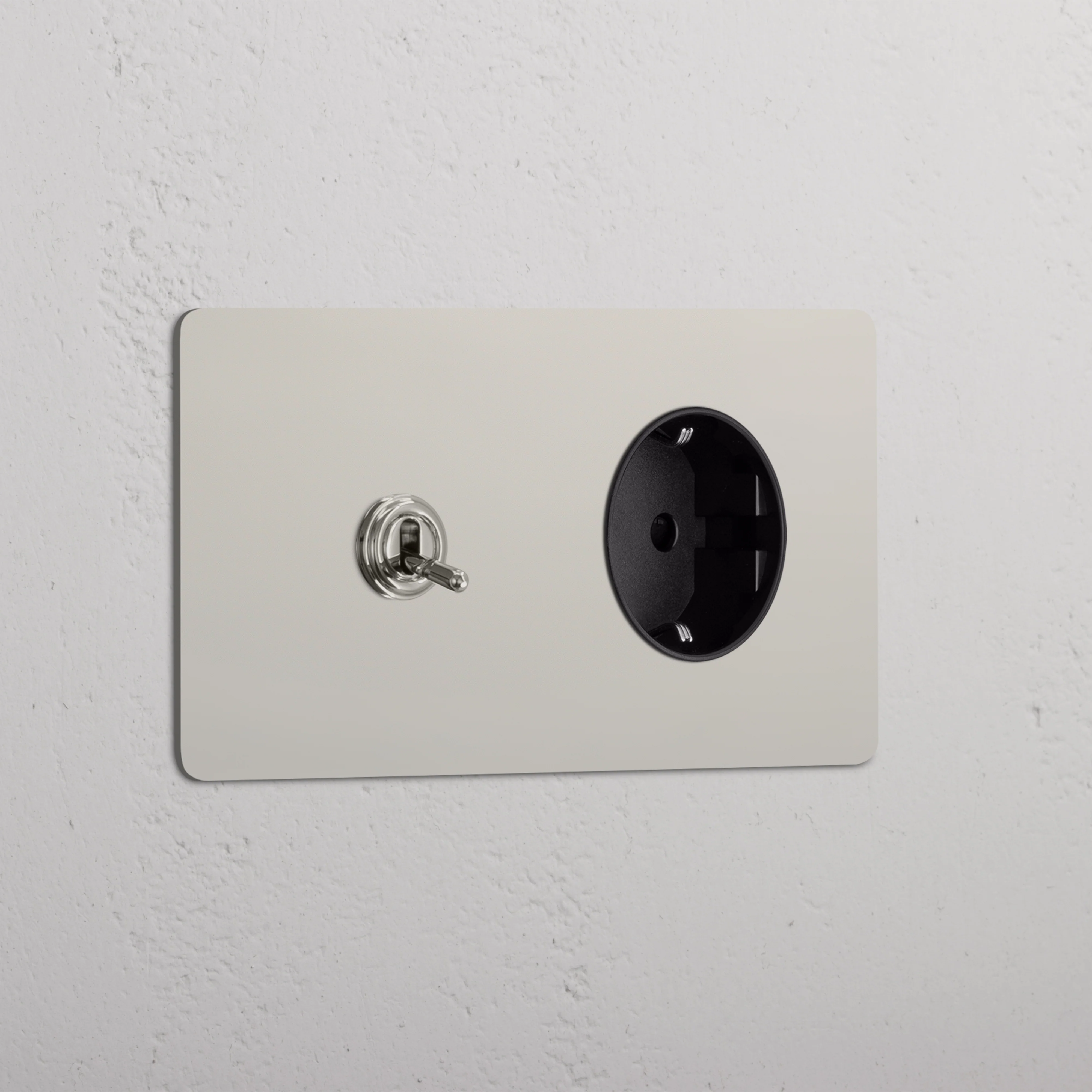 Kew Double Toggle & Schuko Type F Socket - Polished Nickel | Black