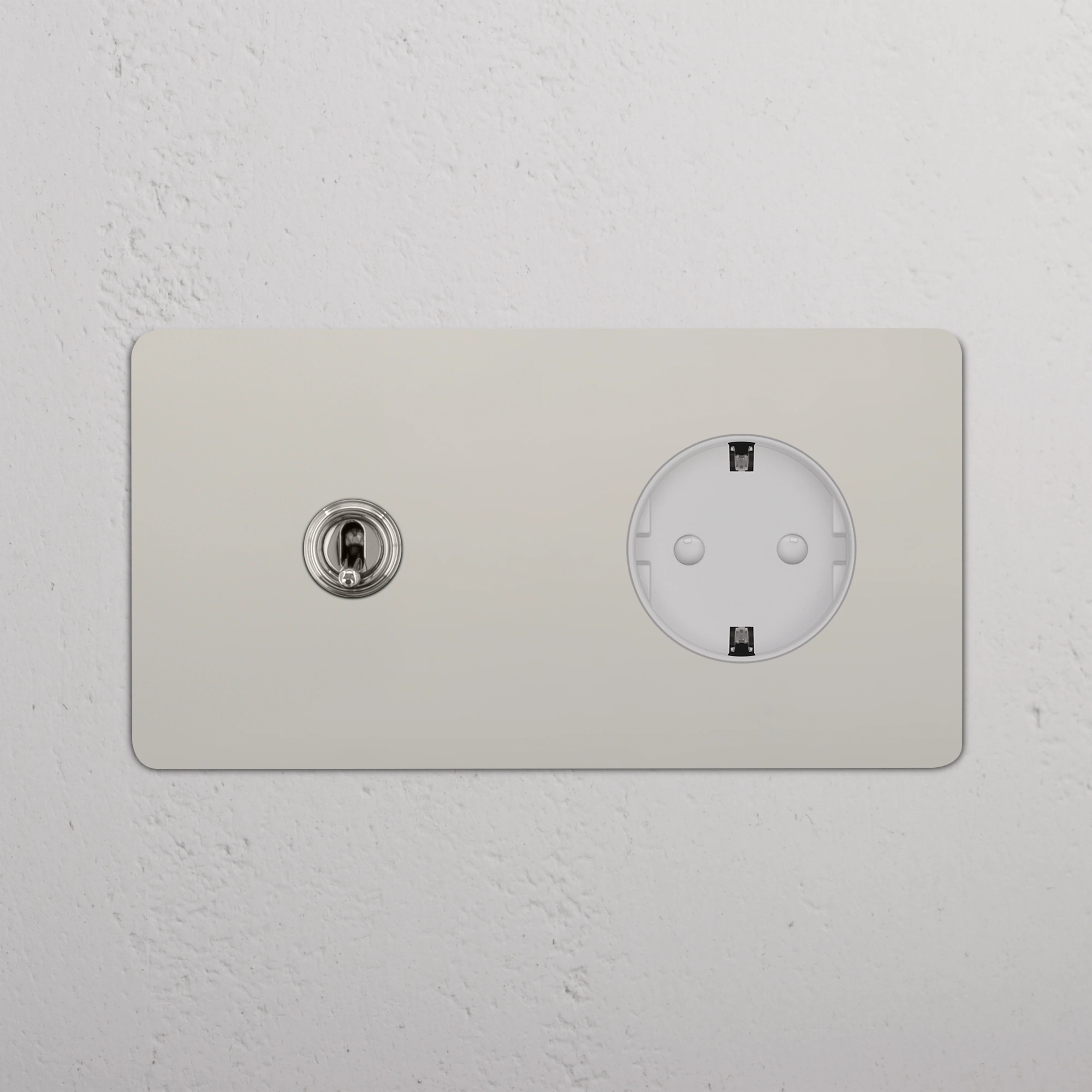 Kew Double Toggle & Schuko Type F Socket - Polished Nickel | White - Image 2