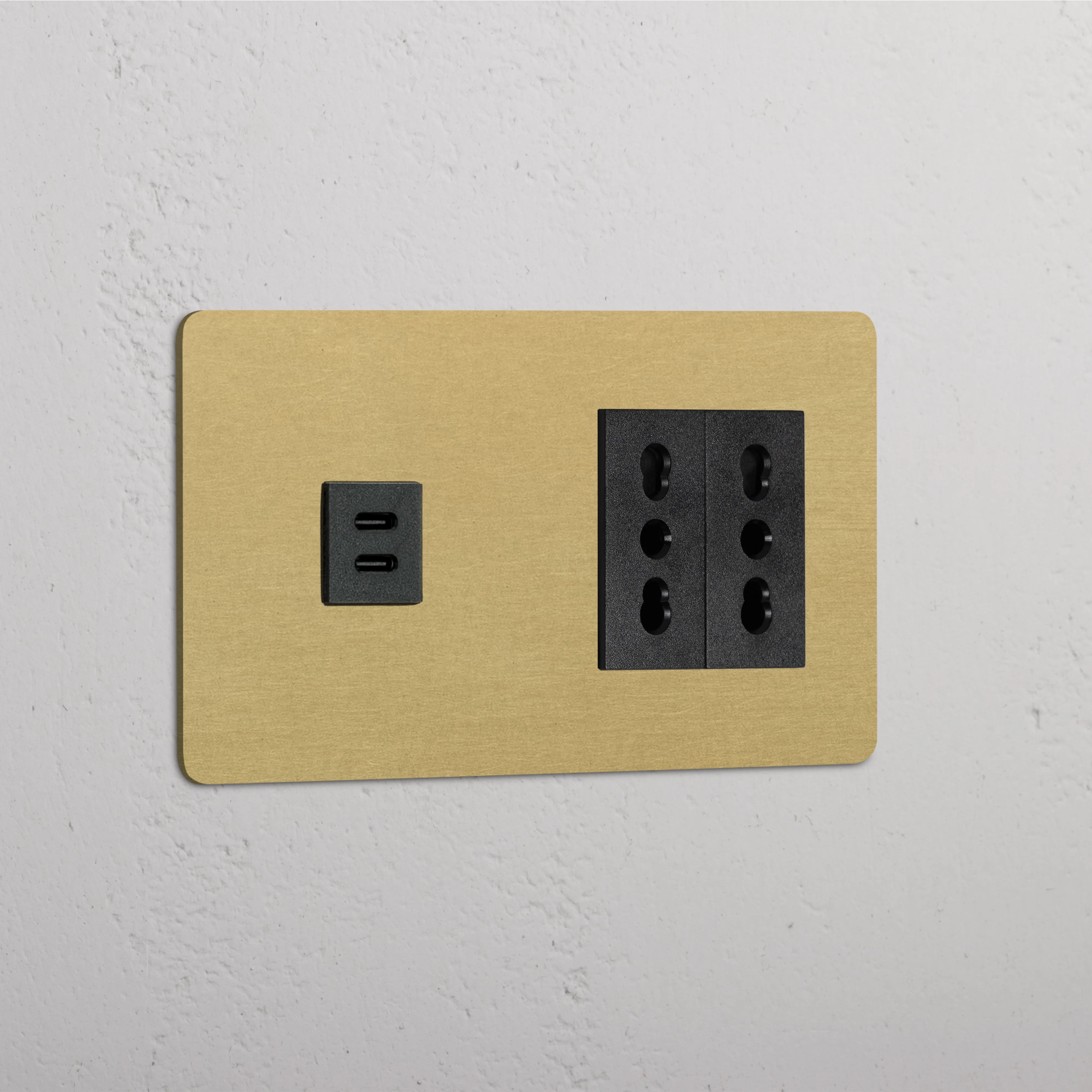 Kew Double USB-C 30W & 2x Bipasso Socket - Antique Brass | Black