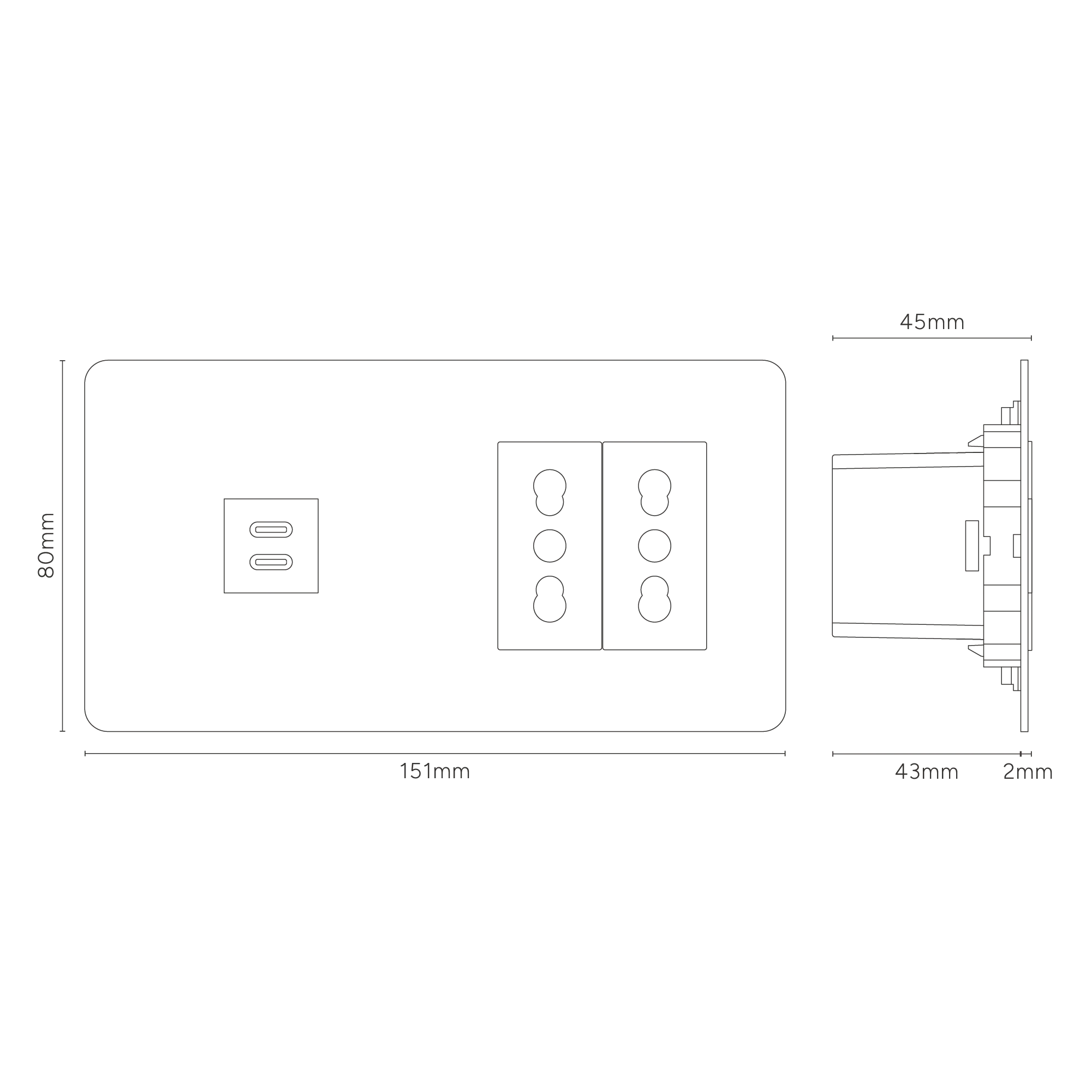 Kew Double USB-C 30W & 2x Bipasso Socket - Paintable | Black - Image 3
