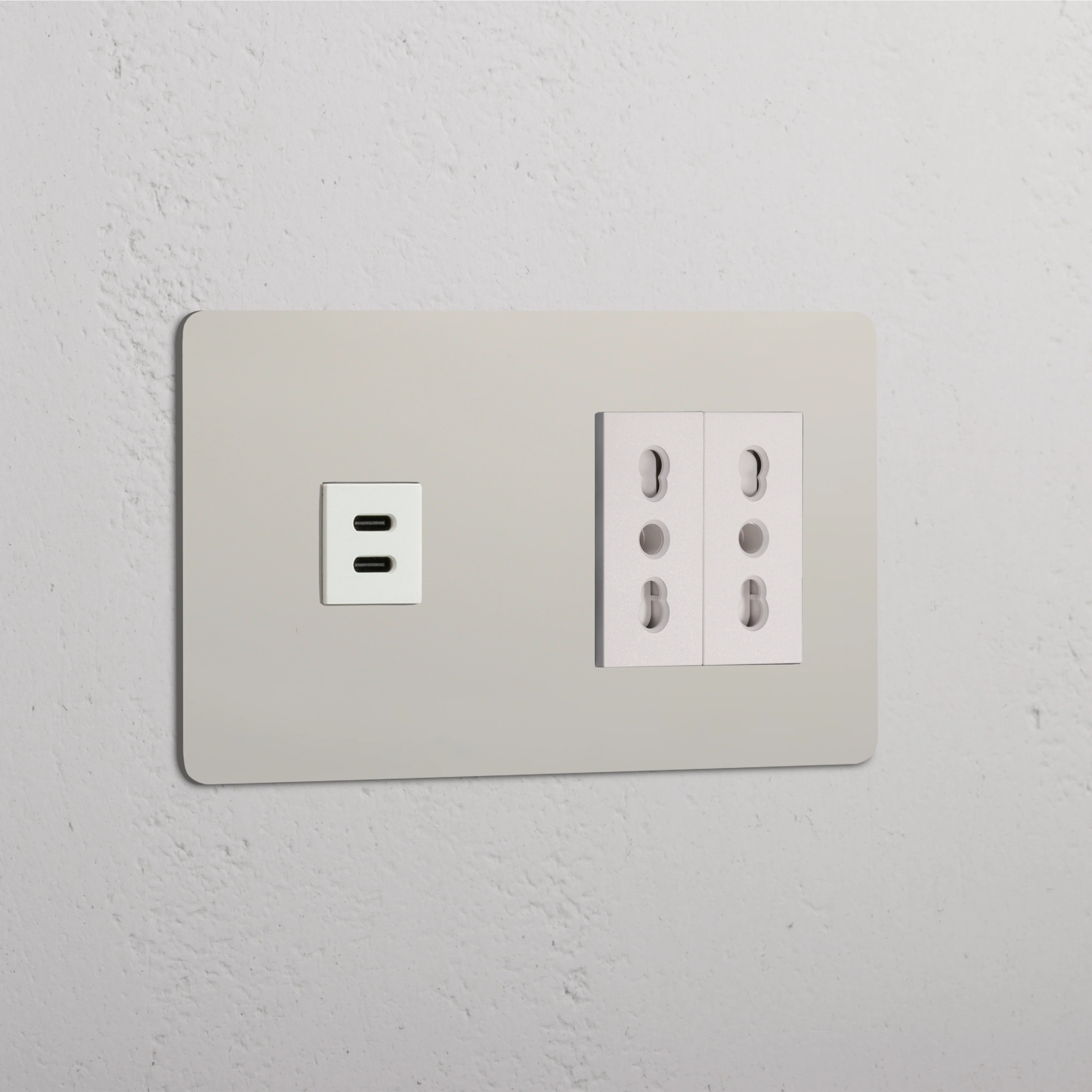 Kew Double USB-C 30W & 2x Bipasso Socket - Polished Nickel | White