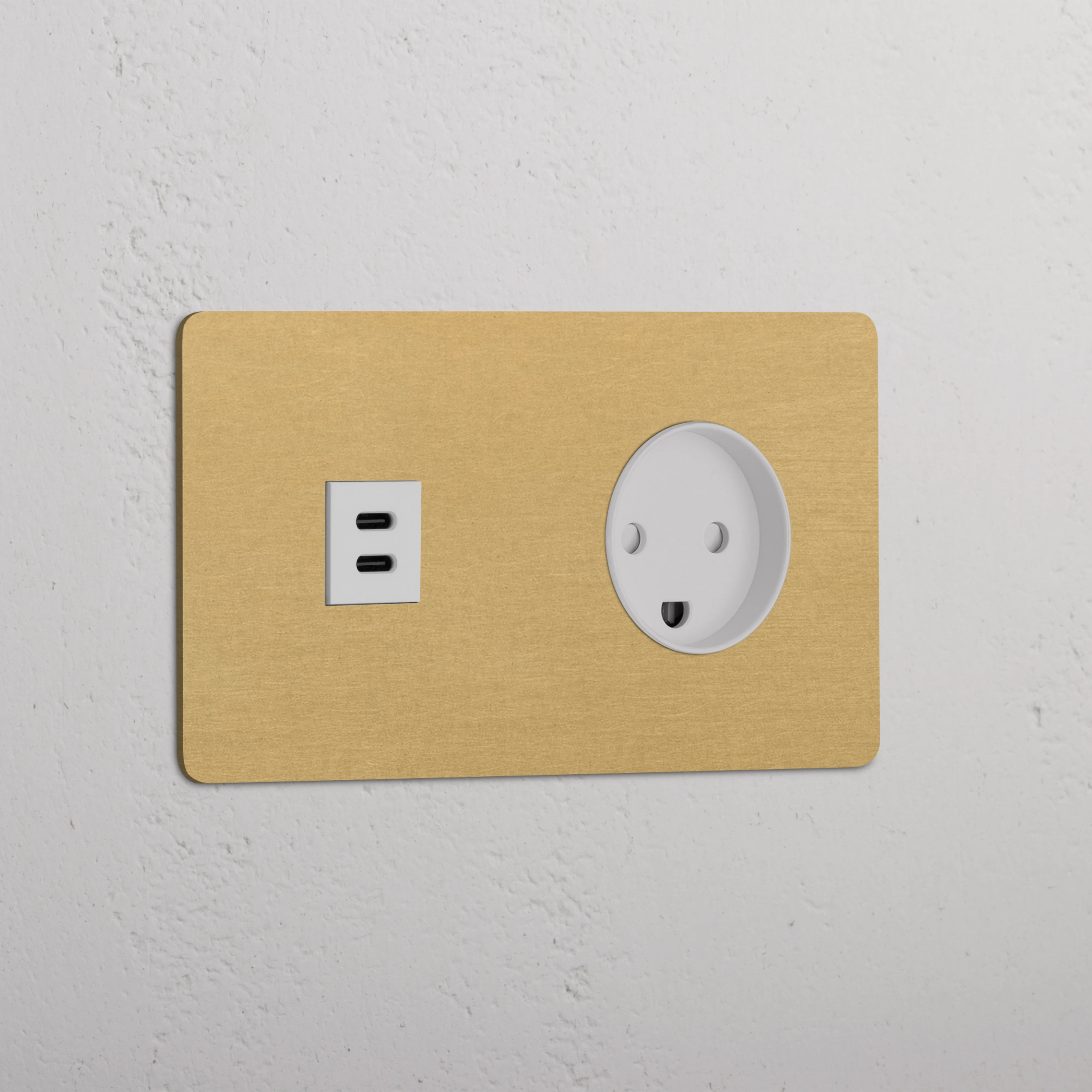Kew Double USB-C 30W & Danish Type K Socket - Antique Brass | White