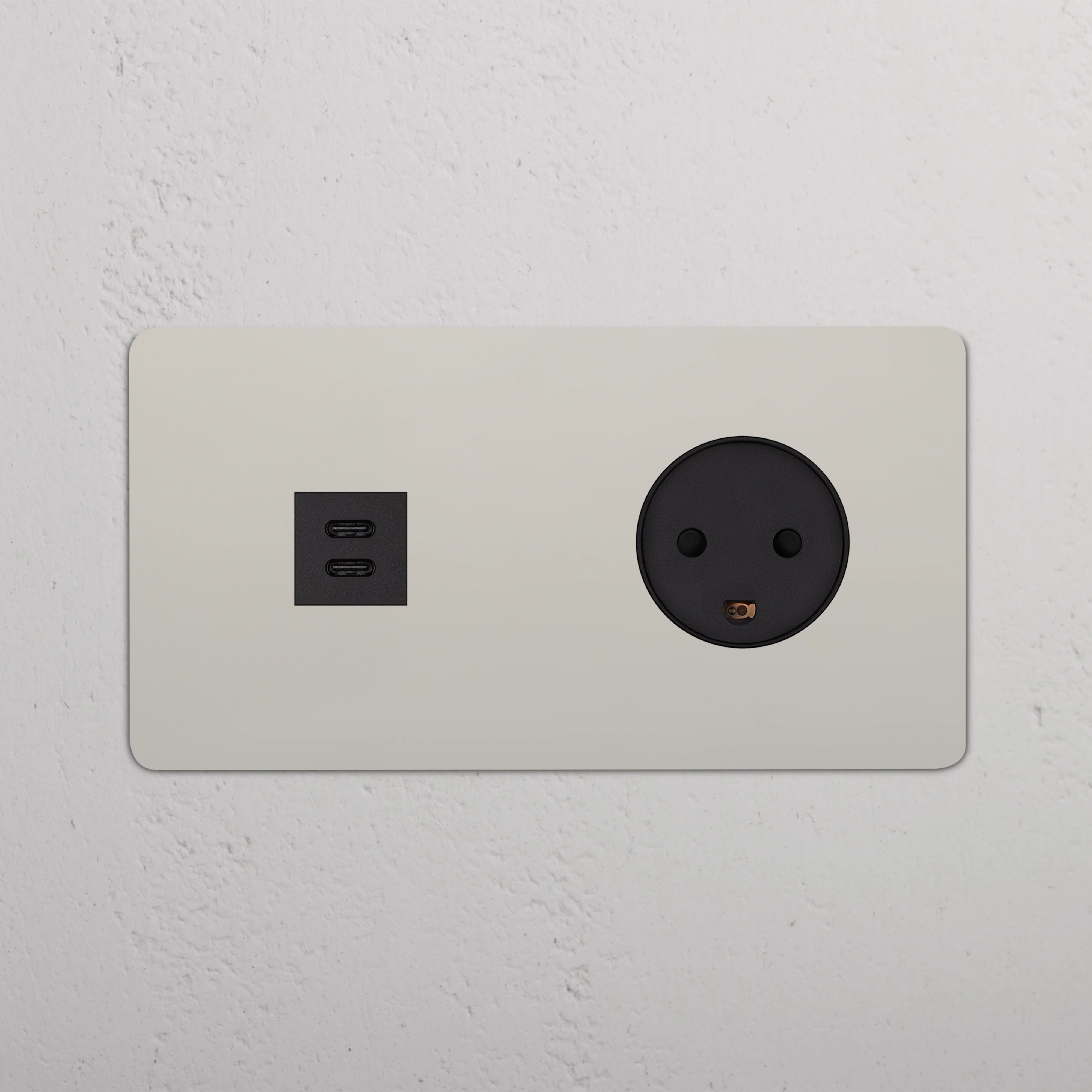 Kew Double USB-C 30W & Danish Type K Socket - Polished Nickel | Black - Image 2