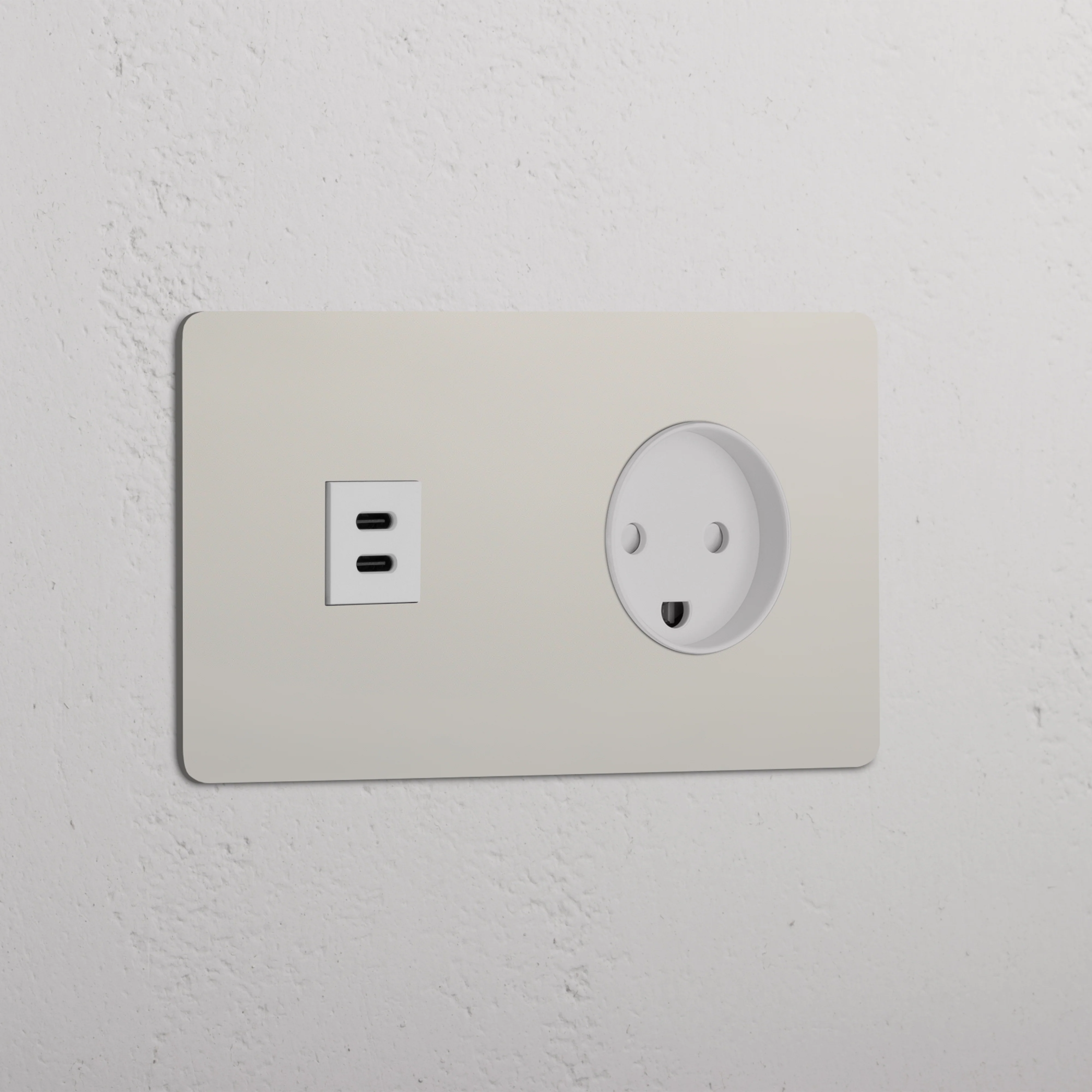 Kew Double USB-C 30W & Danish Type K Socket - Polished Nickel | White