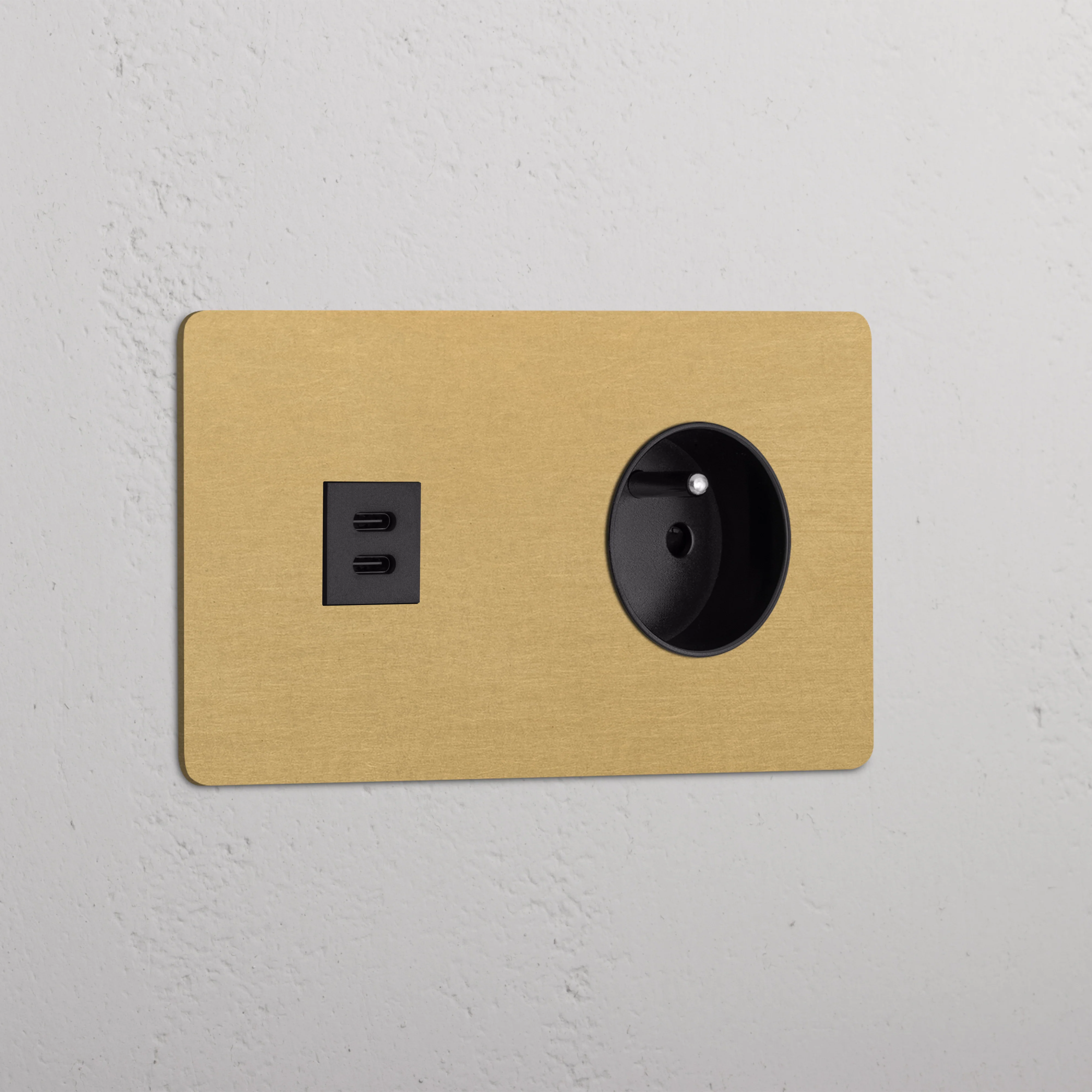 Kew Double USB-C 30W & French/Belgian Type E Socket - Antique Brass | Black