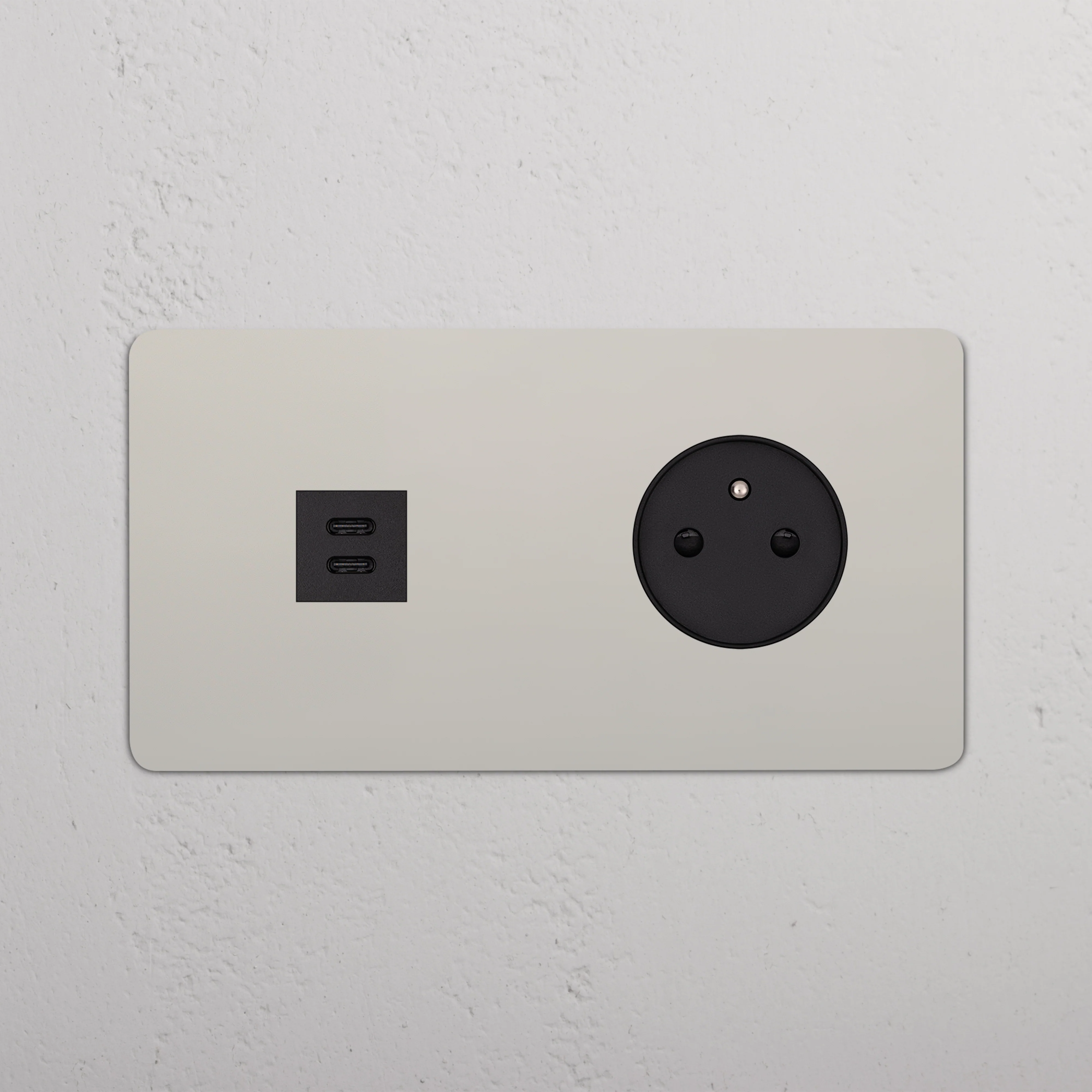Kew Double USB-C 30W & French/Belgian Type E Socket - Polished Nickel | Black - Image 2