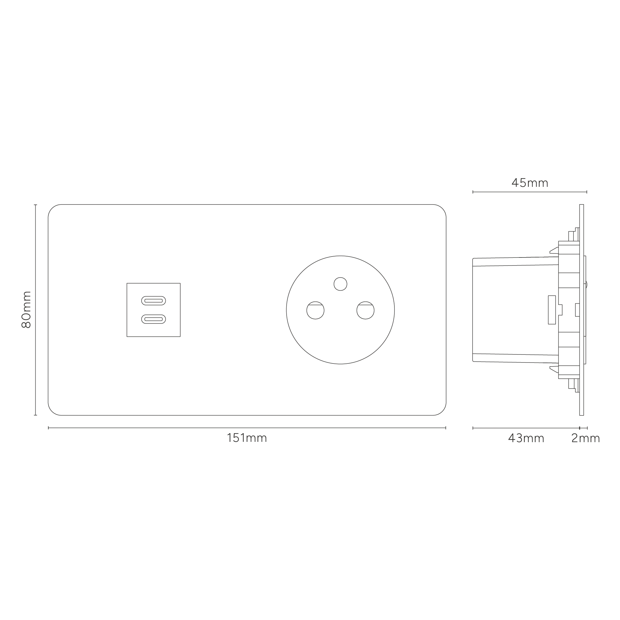 Kew Double USB-C 30W & French/Belgian Type E Socket - Polished Nickel | Black - Image 4