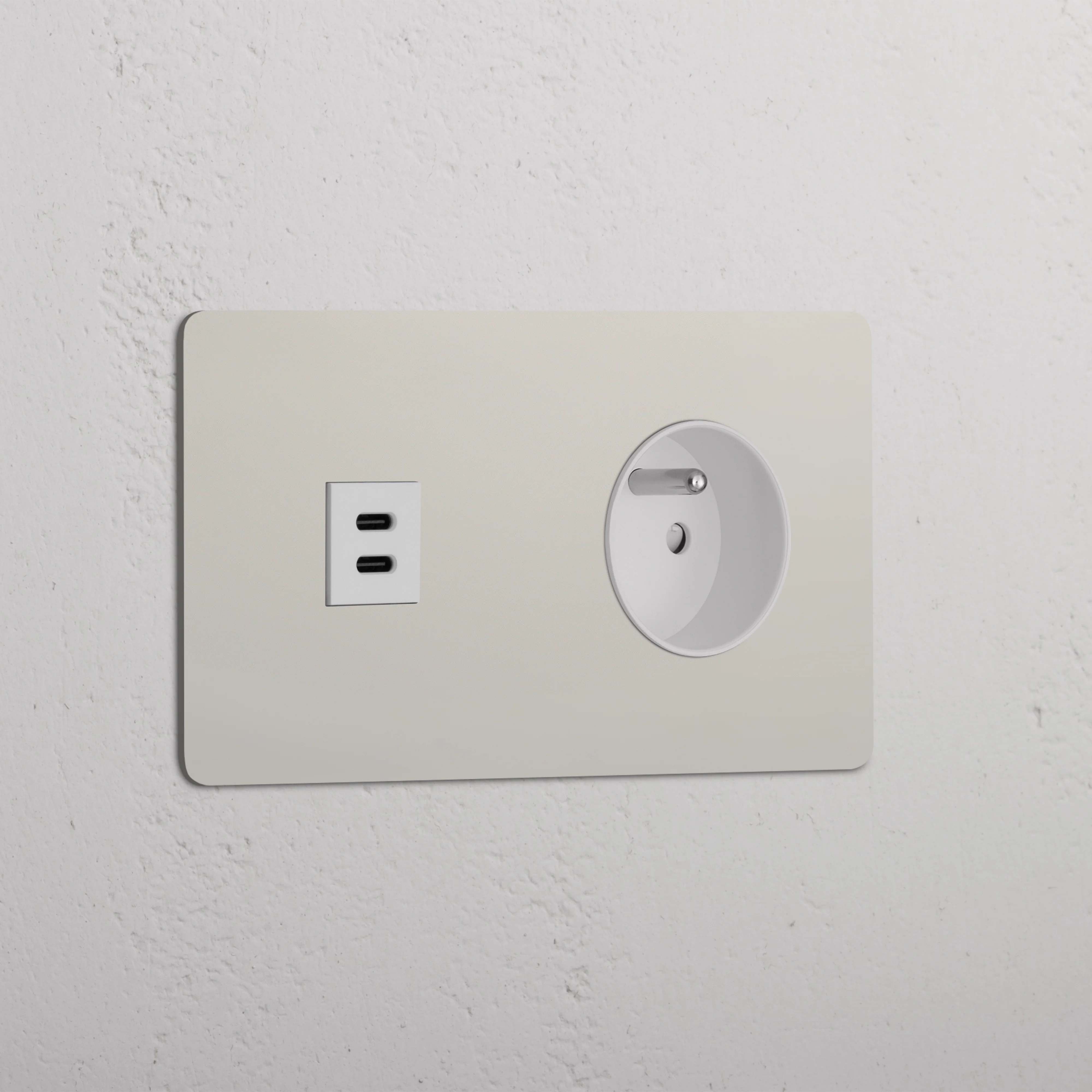 Kew Double USB-C 30W & French/Belgian Type E Socket - Polished Nickel | White