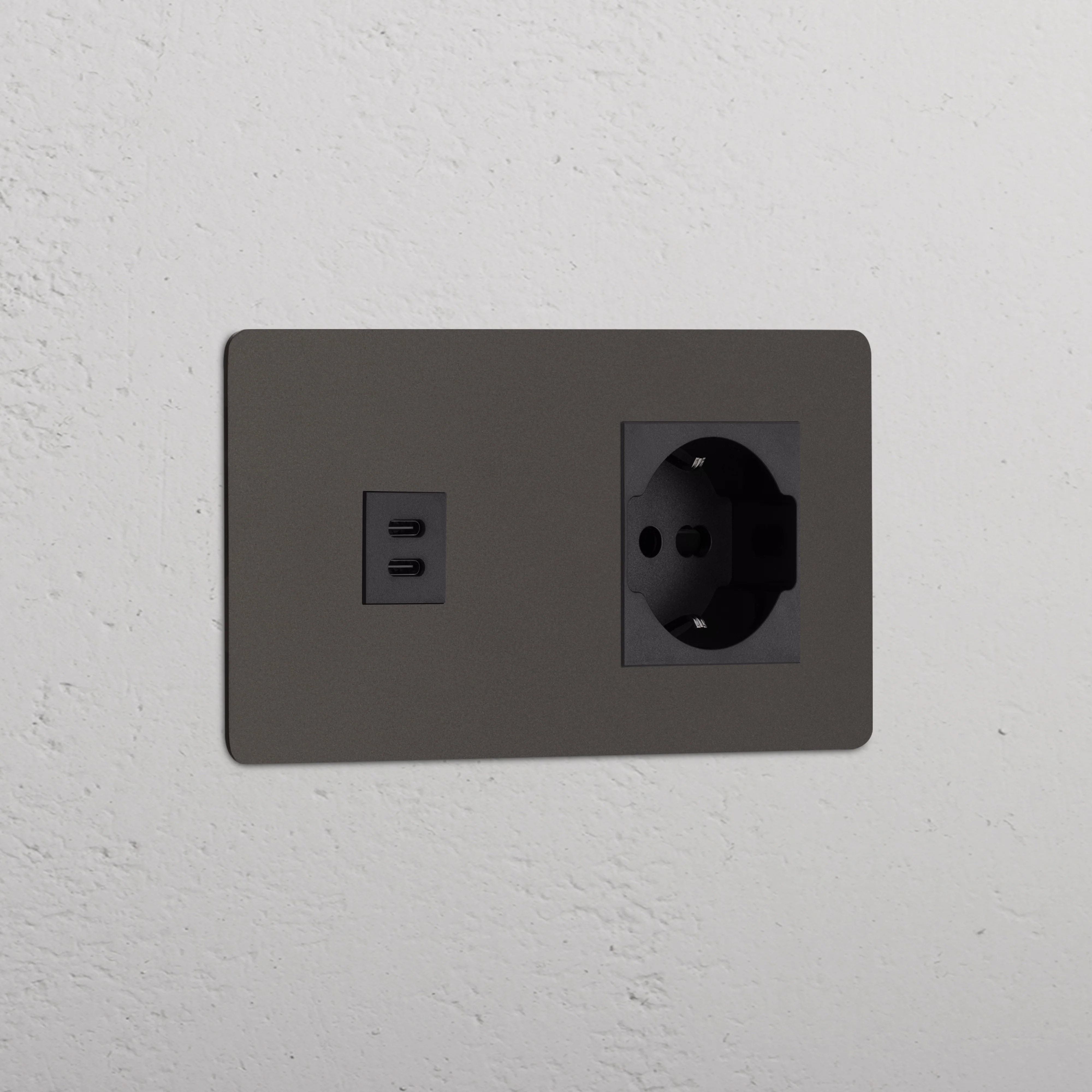 Kew Double USB-C 30W & Schuko/Bipasso Socket - Bronze | Black