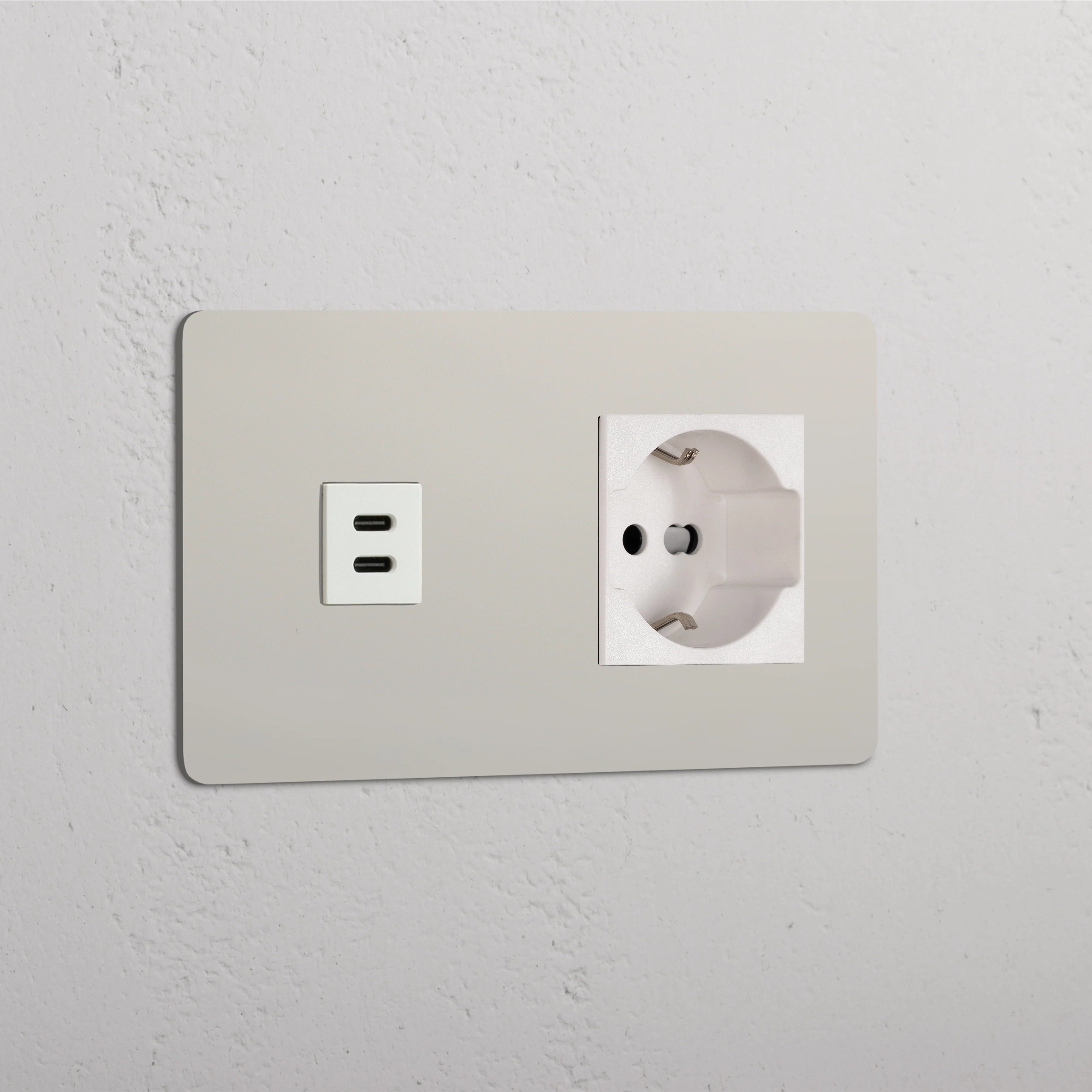 Kew Double USB-C 30W & Schuko/Bipasso Socket - Polished Nickel | White