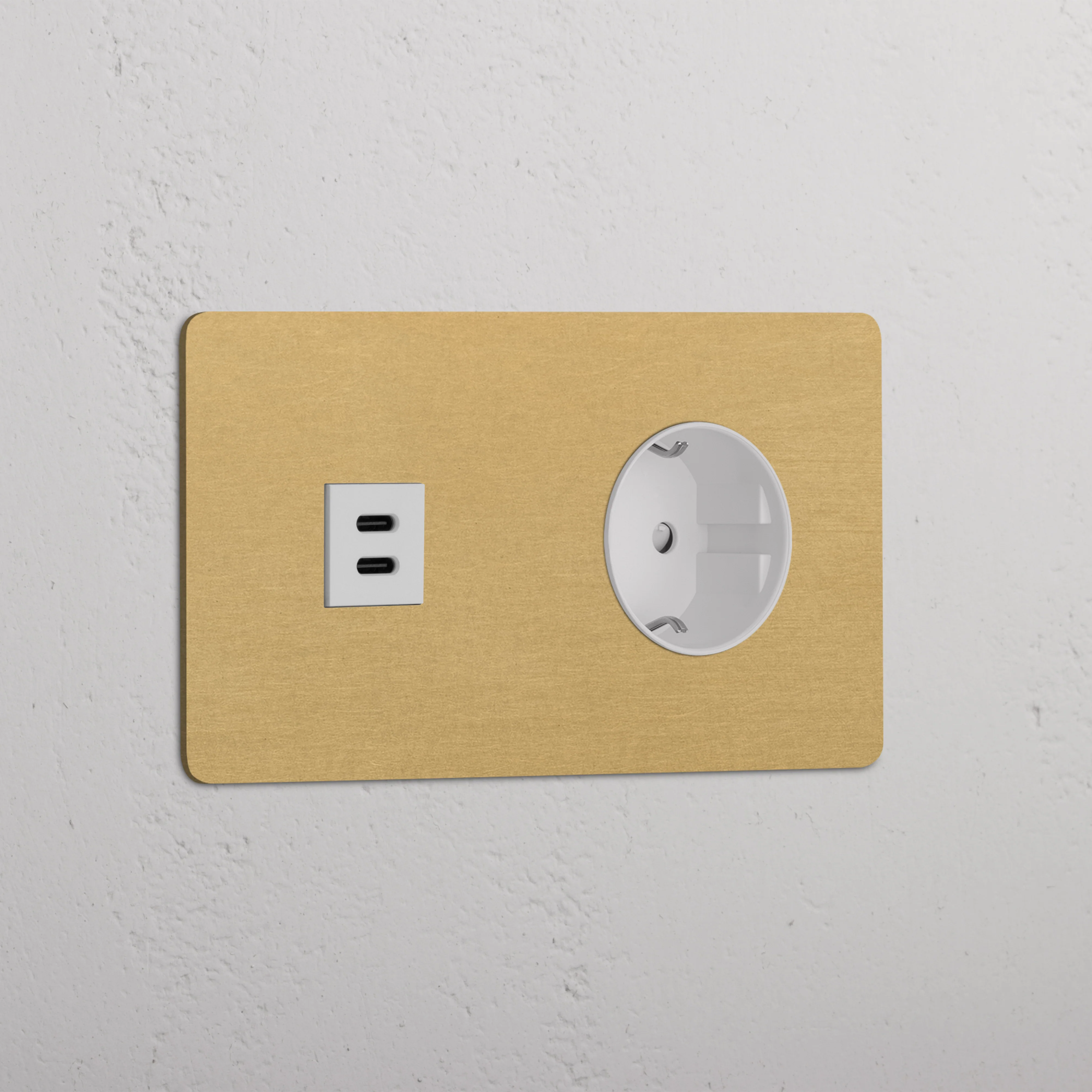 Kew Double USB-C 30W & Schuko Type F Socket - Antique Brass | White